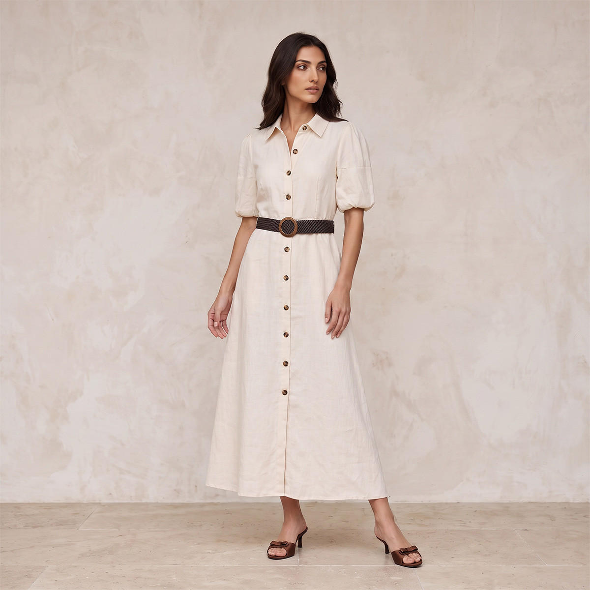 فستان قميص كتان بحزام من سبلاش بيزيك-women-clothing-dresses-image-3