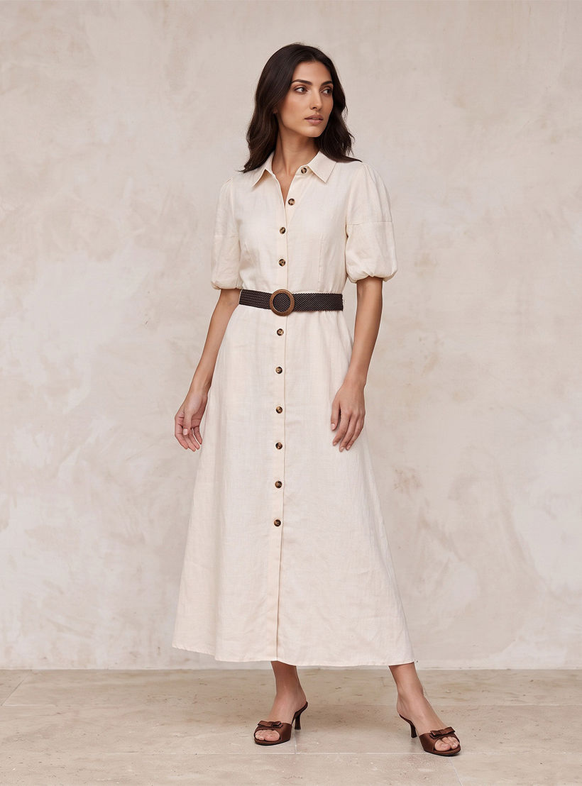 فستان قميص كتان بحزام من سبلاش بيزيك-women-clothing-dresses-image-3
