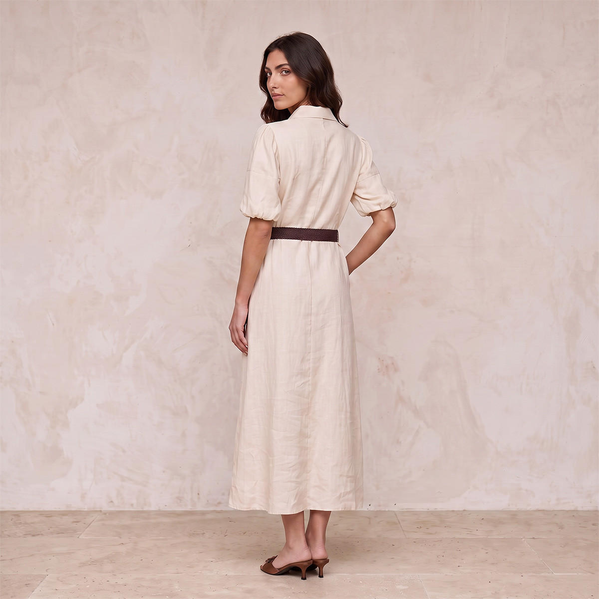 فستان قميص كتان بحزام من سبلاش بيزيك-women-clothing-dresses-image-4