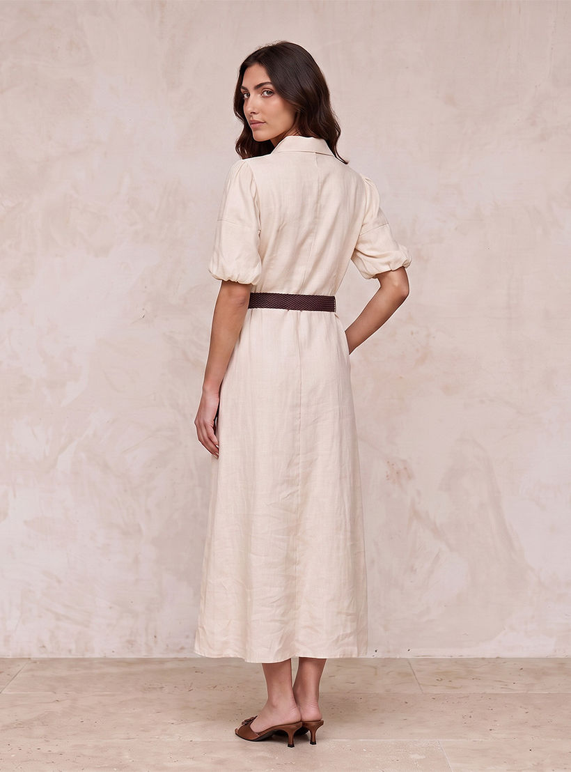 فستان قميص كتان بحزام من سبلاش بيزيك-women-clothing-dresses-image-4