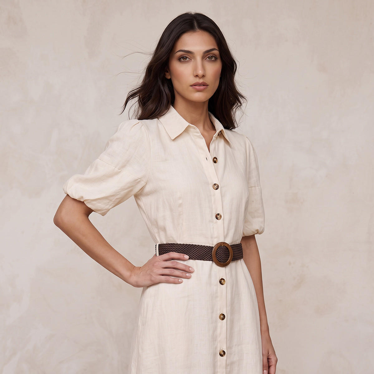 فستان قميص كتان بحزام من سبلاش بيزيك-women-clothing-dresses-image-5