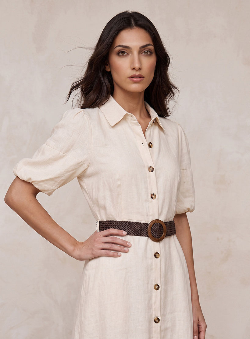 فستان قميص كتان بحزام من سبلاش بيزيك-women-clothing-dresses-image-5