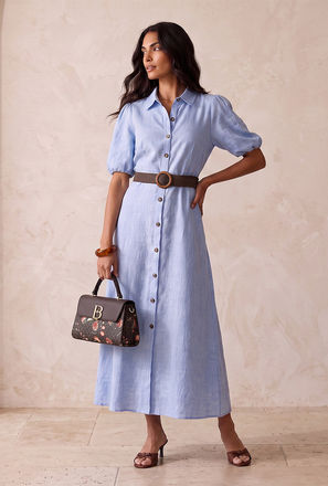 Splash Basic Linen Shirt Dress with Belt-women-image-1