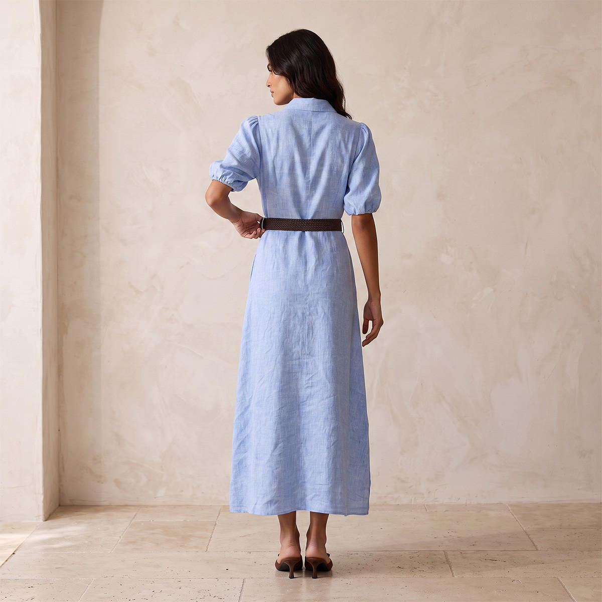 Splash Basic Linen Shirt Dress with Belt-women-clothing-dresses-image-4