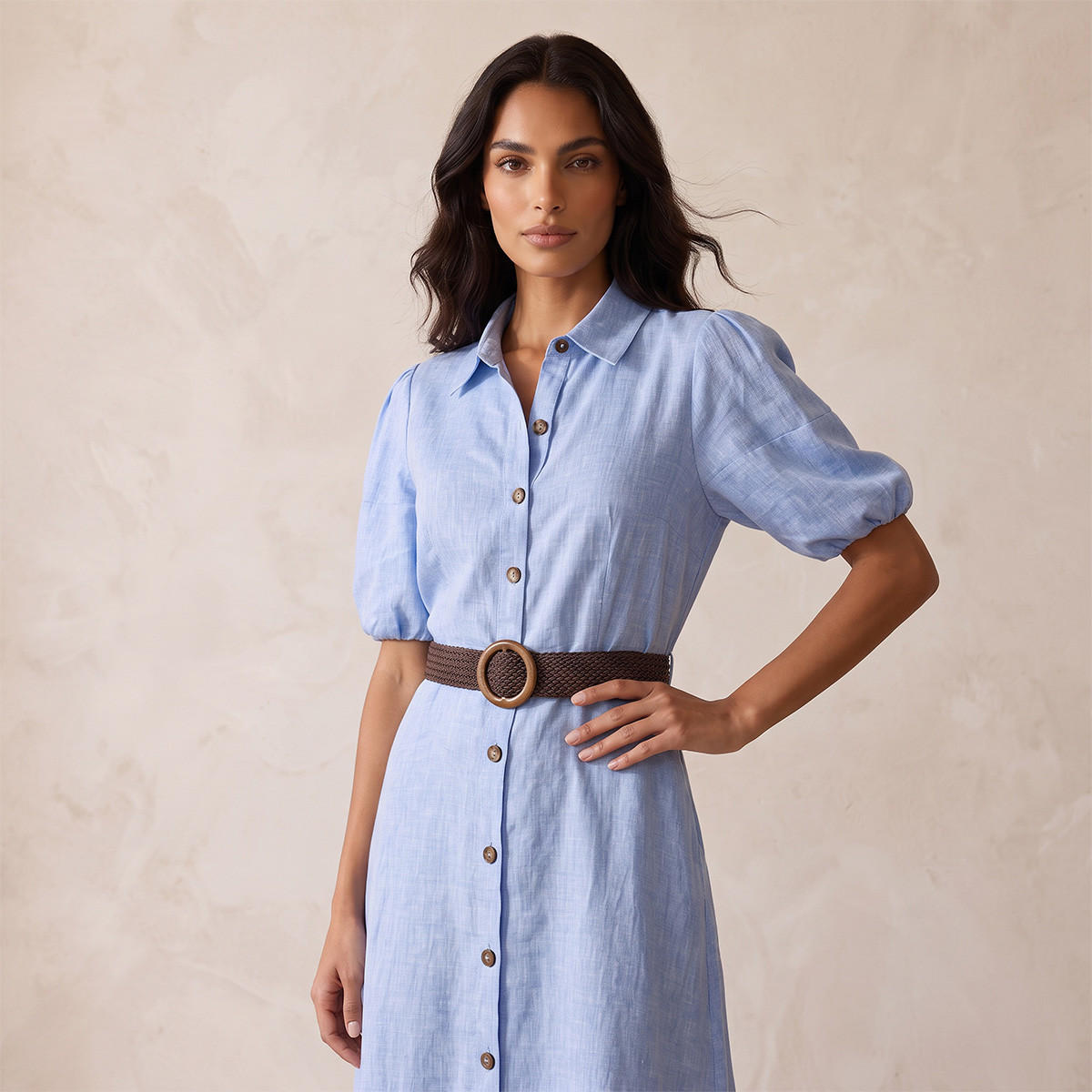 Splash Basic Linen Shirt Dress with Belt-women-clothing-dresses-image-5