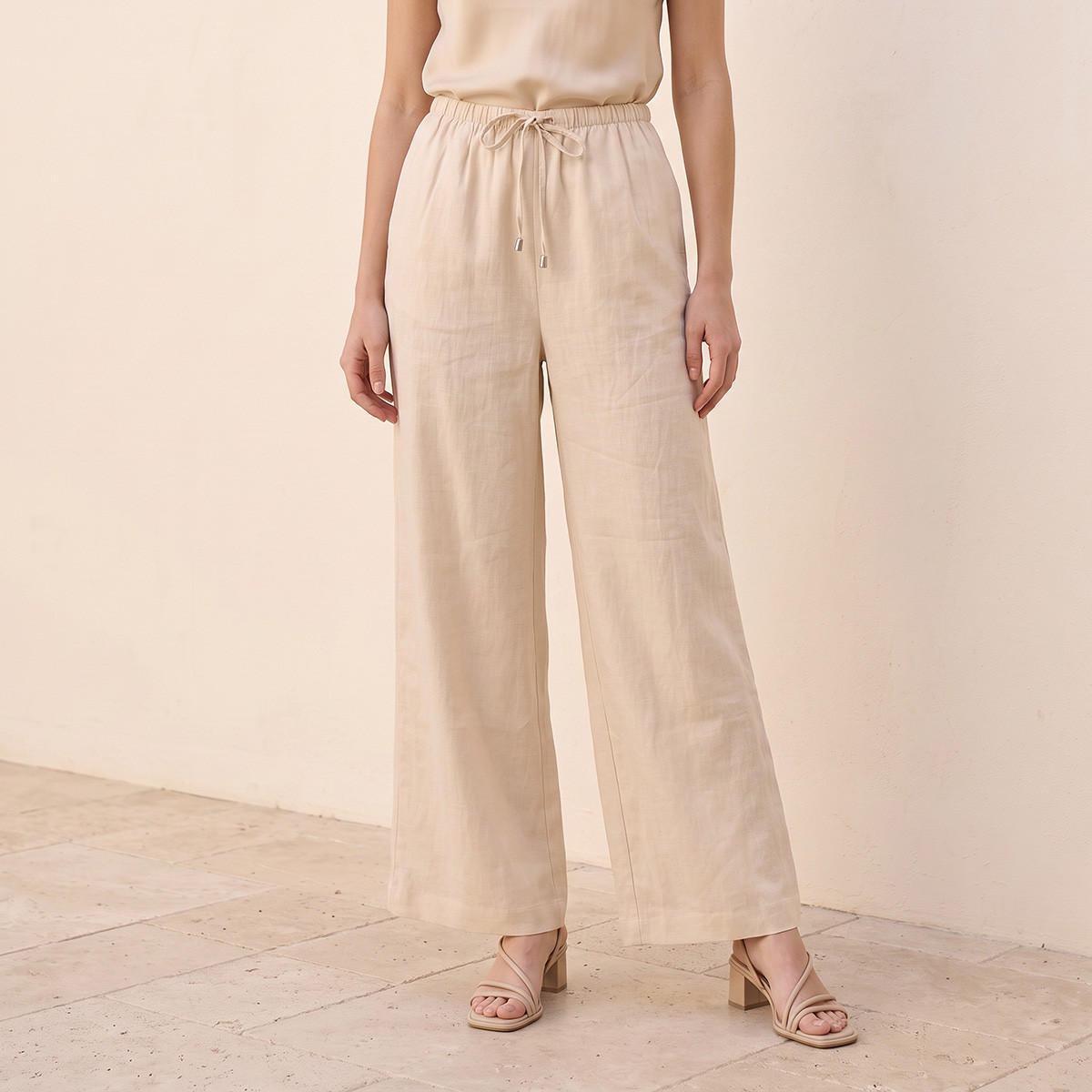 Splash Basic Wide Leg Linen Trousers-women-clothing-trousers-image-1