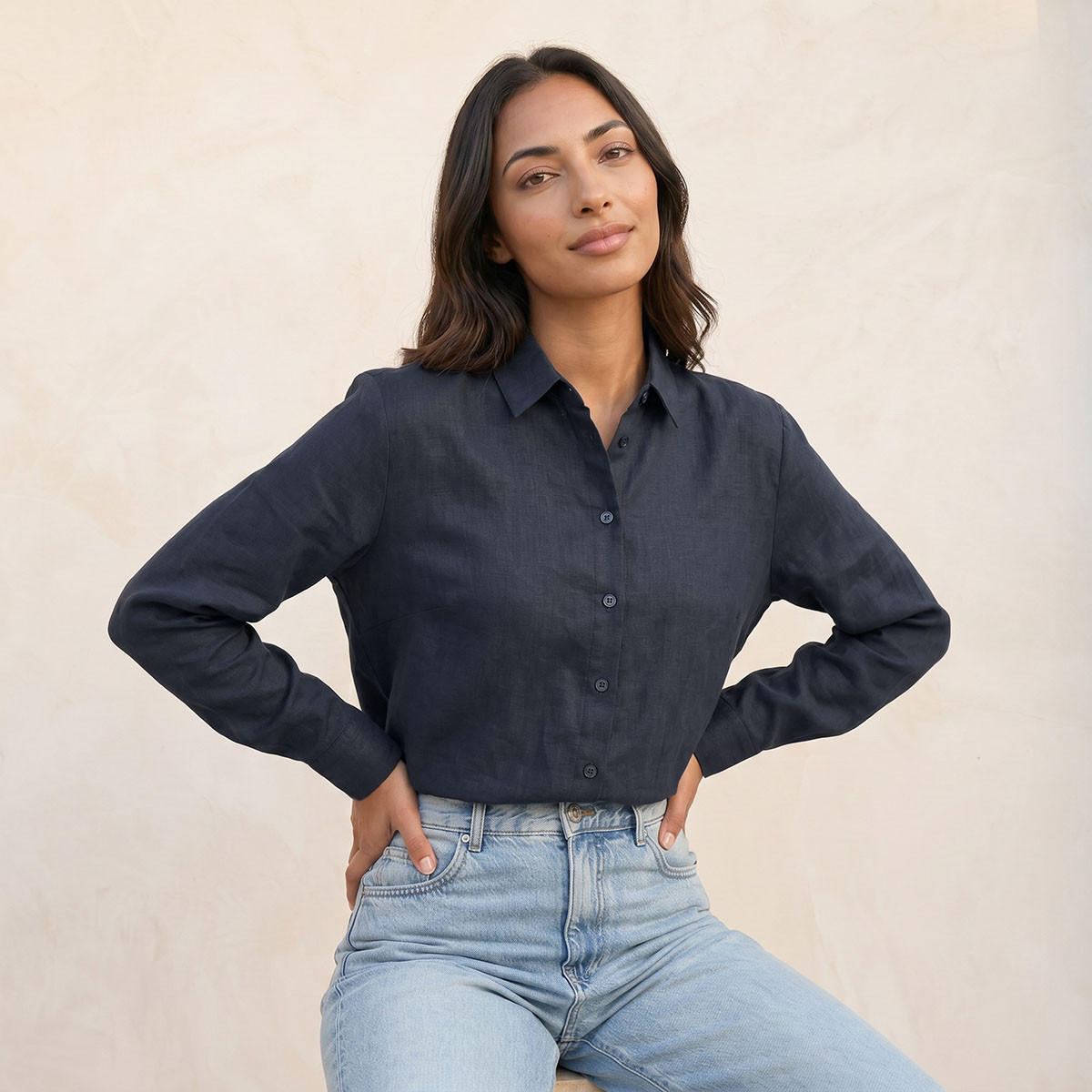 Splash Basic Collared Linen Shirt-women-clothing-shirtsandblouses-shirts-image-1