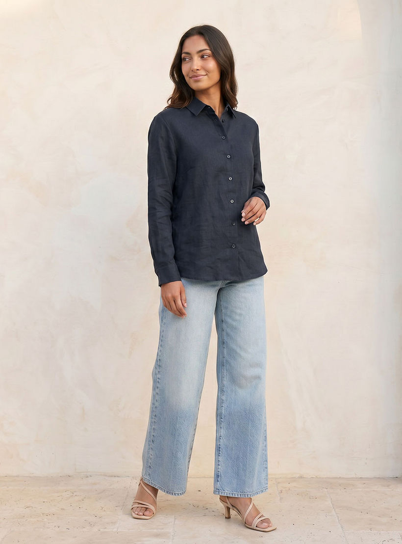 Splash Basic Collared Linen Shirt-women-clothing-shirtsandblouses-shirts-image-3