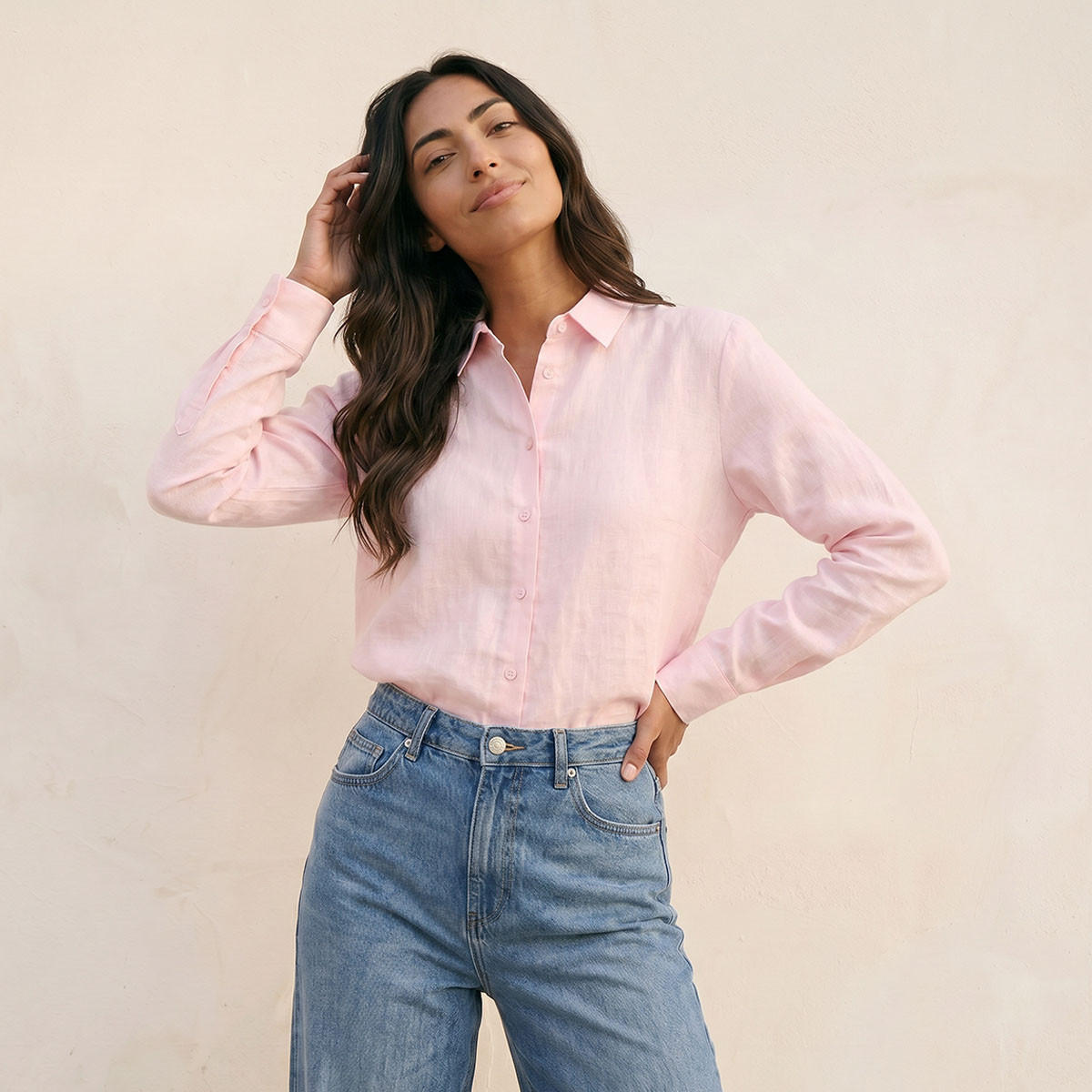 Splash Basic Collared Linen Shirt-women-clothing-shirtsandblouses-shirts-image-1