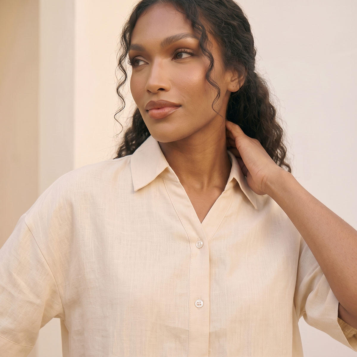 Splash Basic Collared Linen Shirt with Tab Sleeves-women-clothing-shirtsandblouses-shirts-image-6
