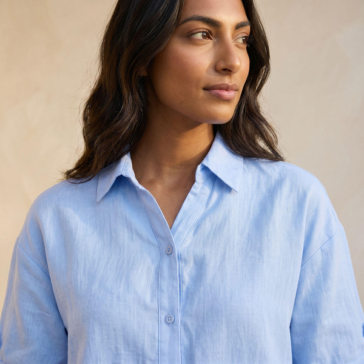 Splash Basic Collared Linen Shirt with Tab Sleeves-women-clothing-shirtsandblouses-shirts-image-7