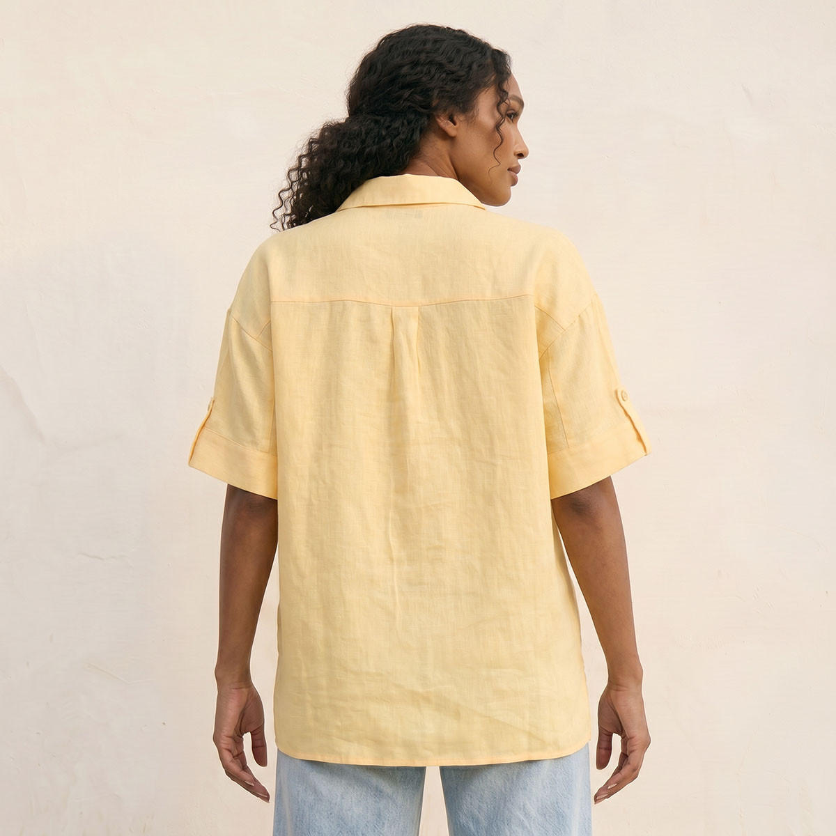 Splash Basic Collared Linen Shirt with Tab Sleeves-women-clothing-shirtsandblouses-shirts-image-4