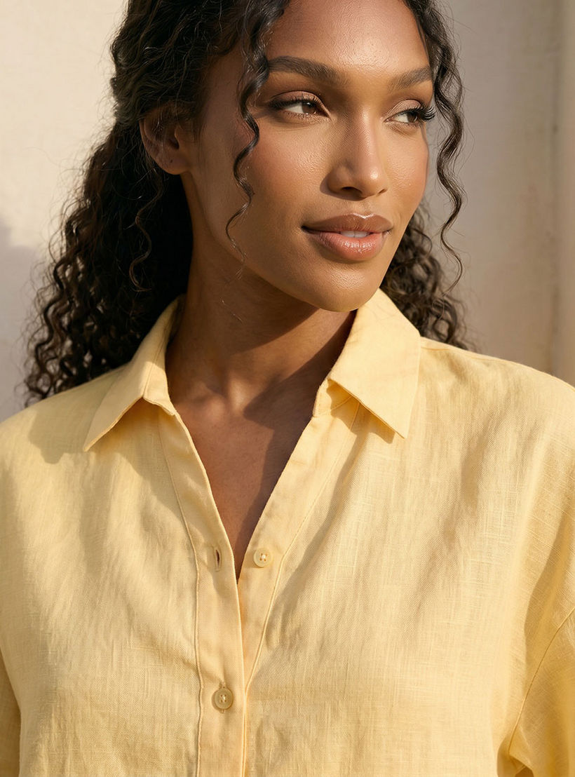 Splash Basic Collared Linen Shirt with Tab Sleeves-women-clothing-shirtsandblouses-shirts-image-7