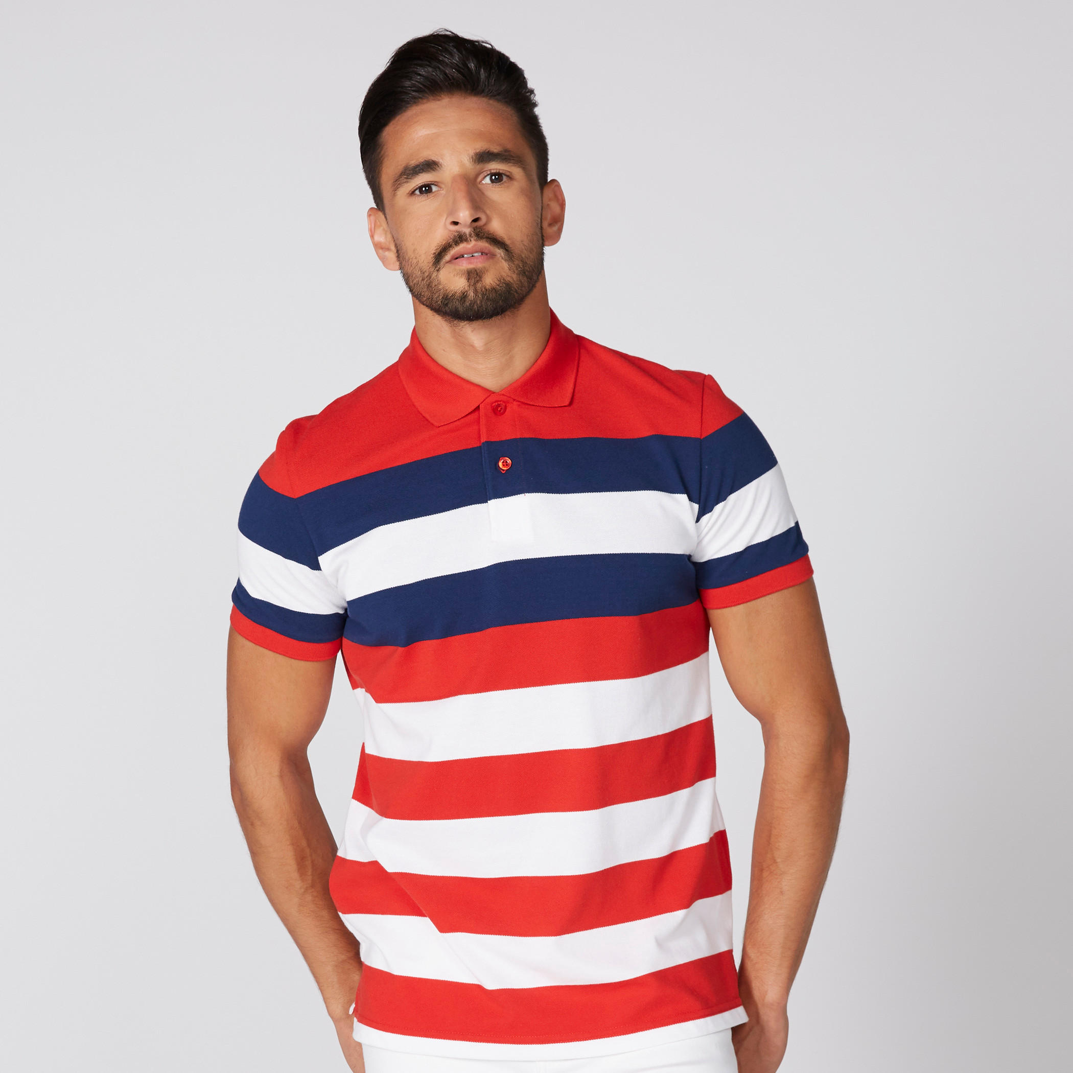 تيشيرت مقلّم بياقة بولو وأكمام قصيرة-men-clothing-tshirtsandpolos-polos-image-1