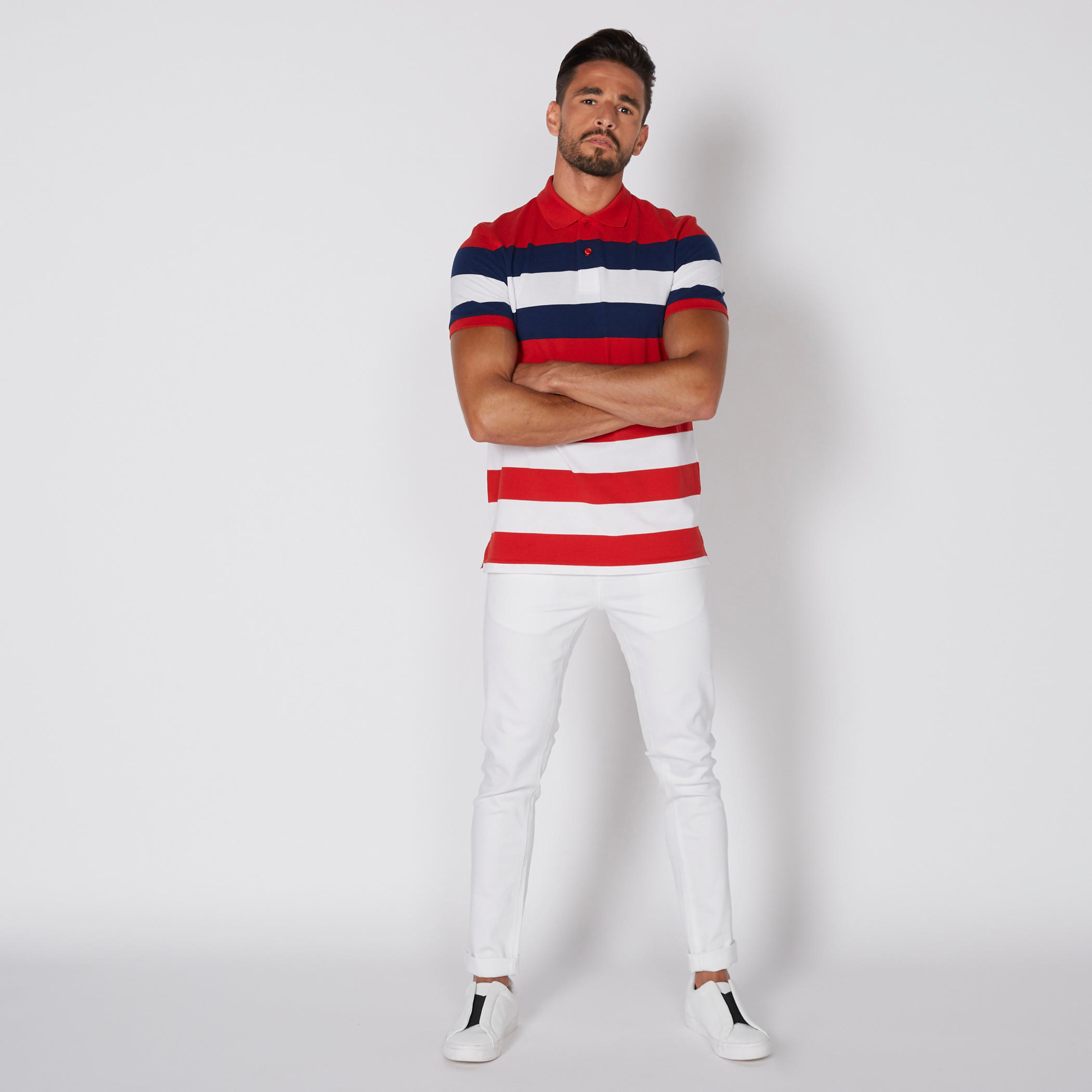 تيشيرت مقلّم بياقة بولو وأكمام قصيرة-men-clothing-tshirtsandpolos-polos-image-2