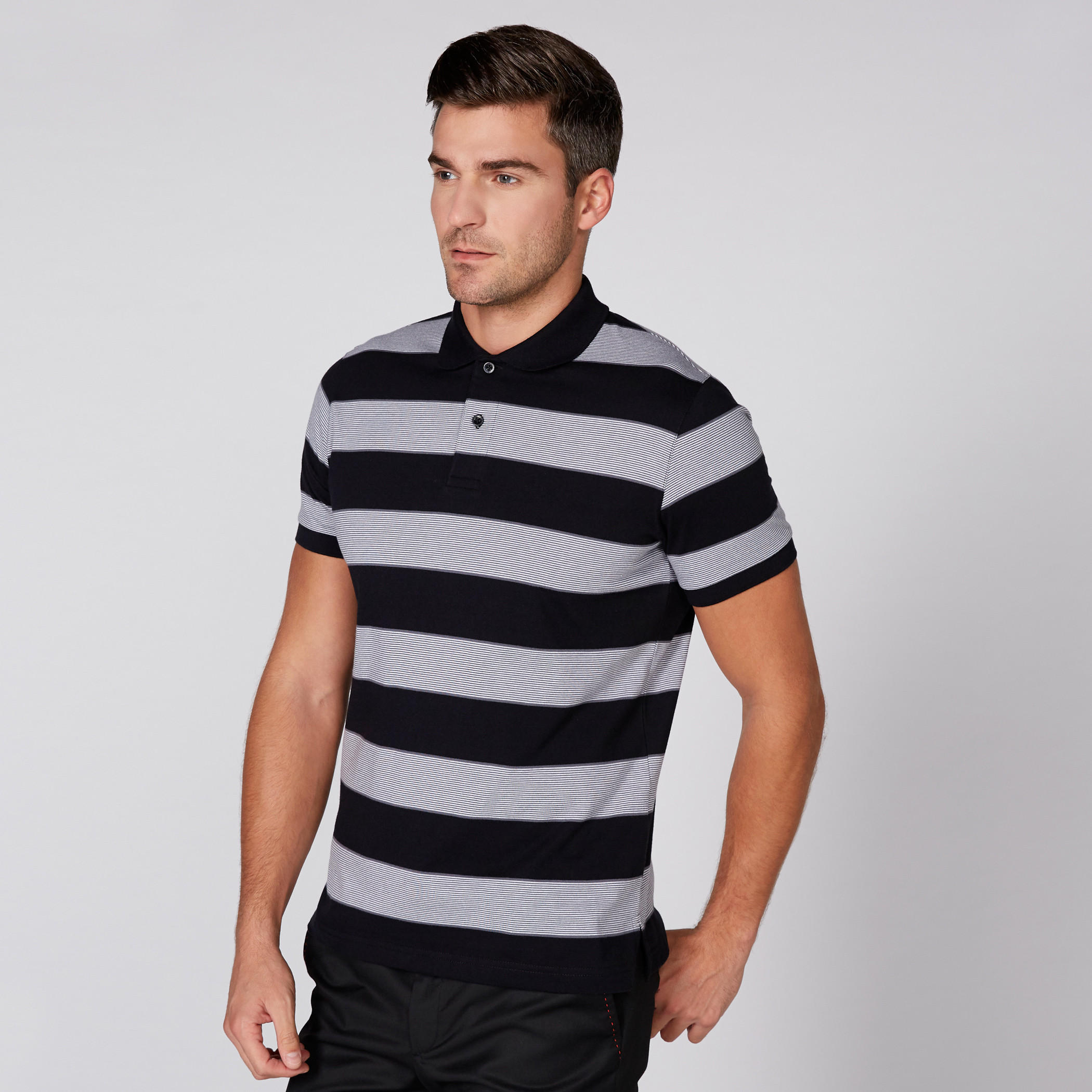 Striped T-Shirt with Polo Neck and Short Sleeves-men-clothing-tshirtsandpolos-tshirts-image-1