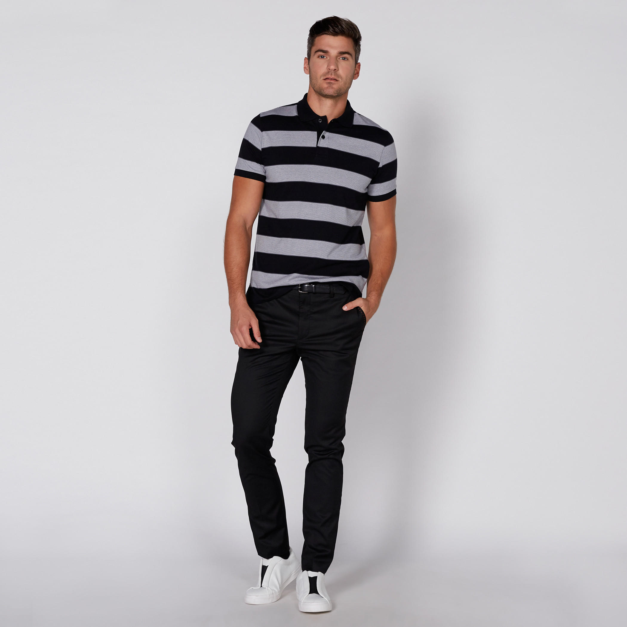 Striped T-Shirt with Polo Neck and Short Sleeves-men-clothing-tshirtsandpolos-tshirts-image-2