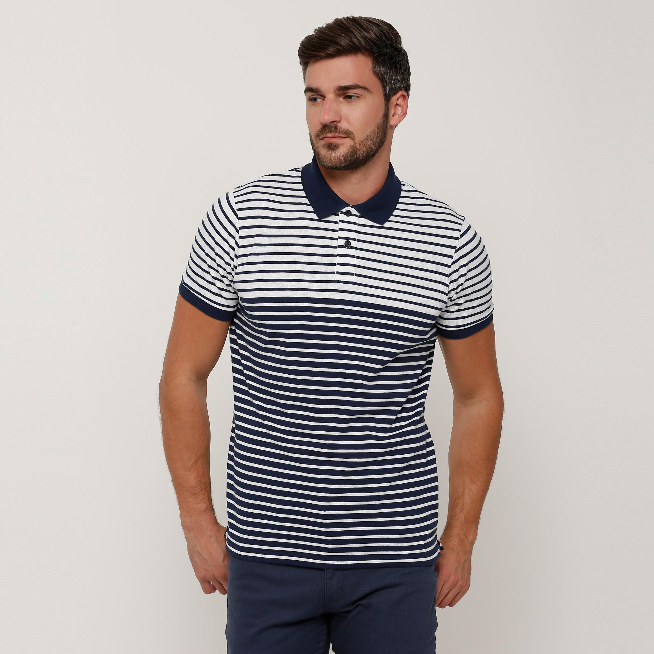 Striped T-Shirt with Polo Neck and Short Sleeves-men-clothing-tshirtsandpolos-tshirts-image-1