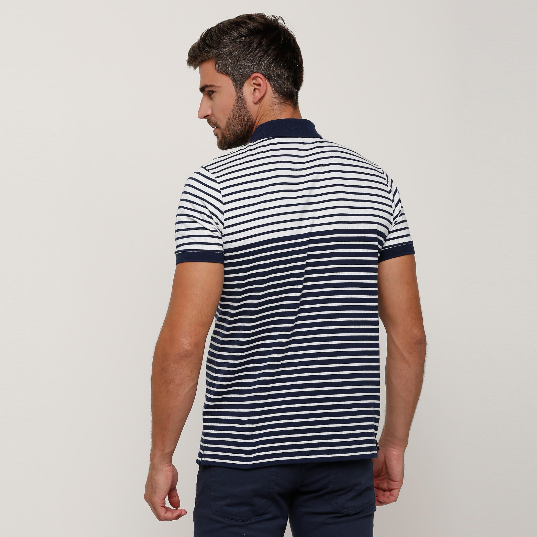 Striped T-Shirt with Polo Neck and Short Sleeves-men-clothing-tshirtsandpolos-tshirts-image-2