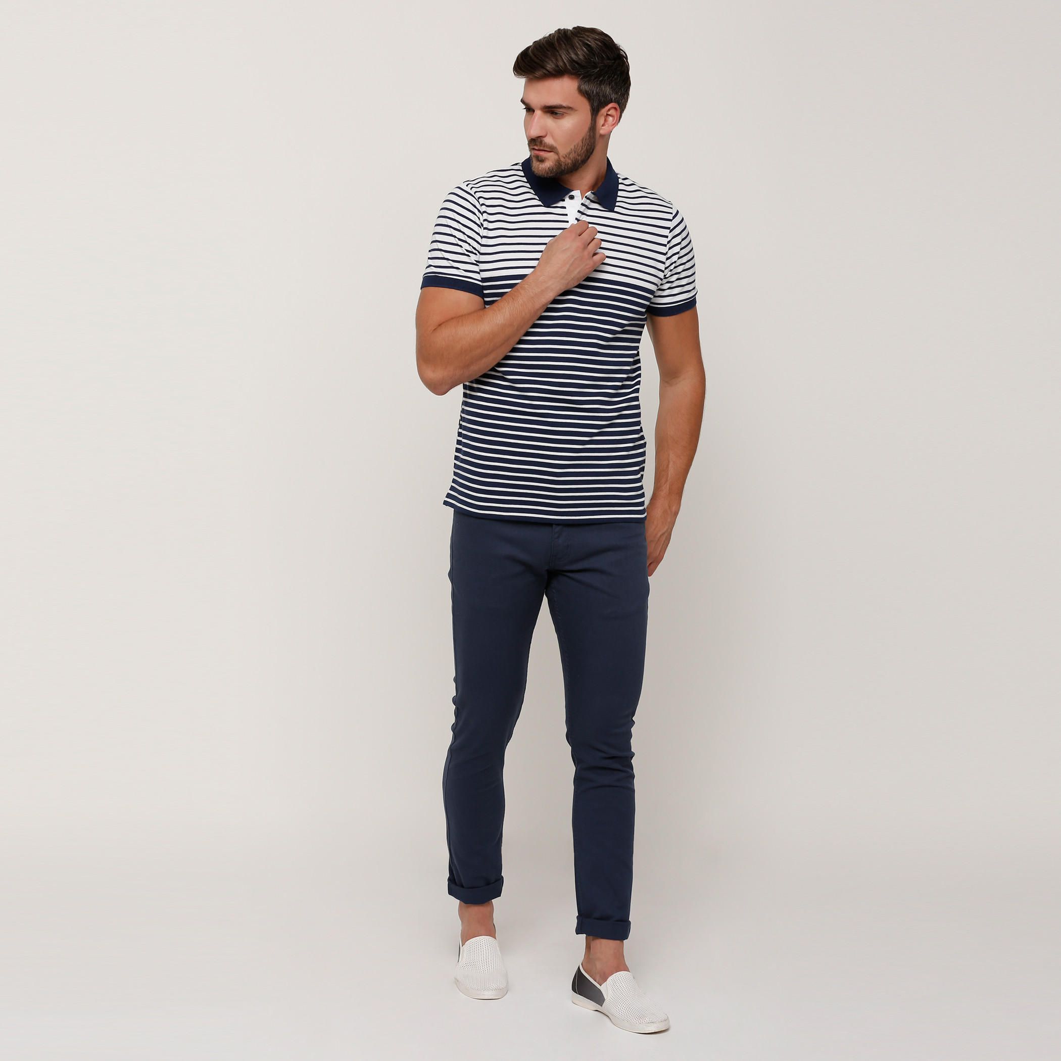 Striped T-Shirt with Polo Neck and Short Sleeves-men-clothing-tshirtsandpolos-tshirts-image-5