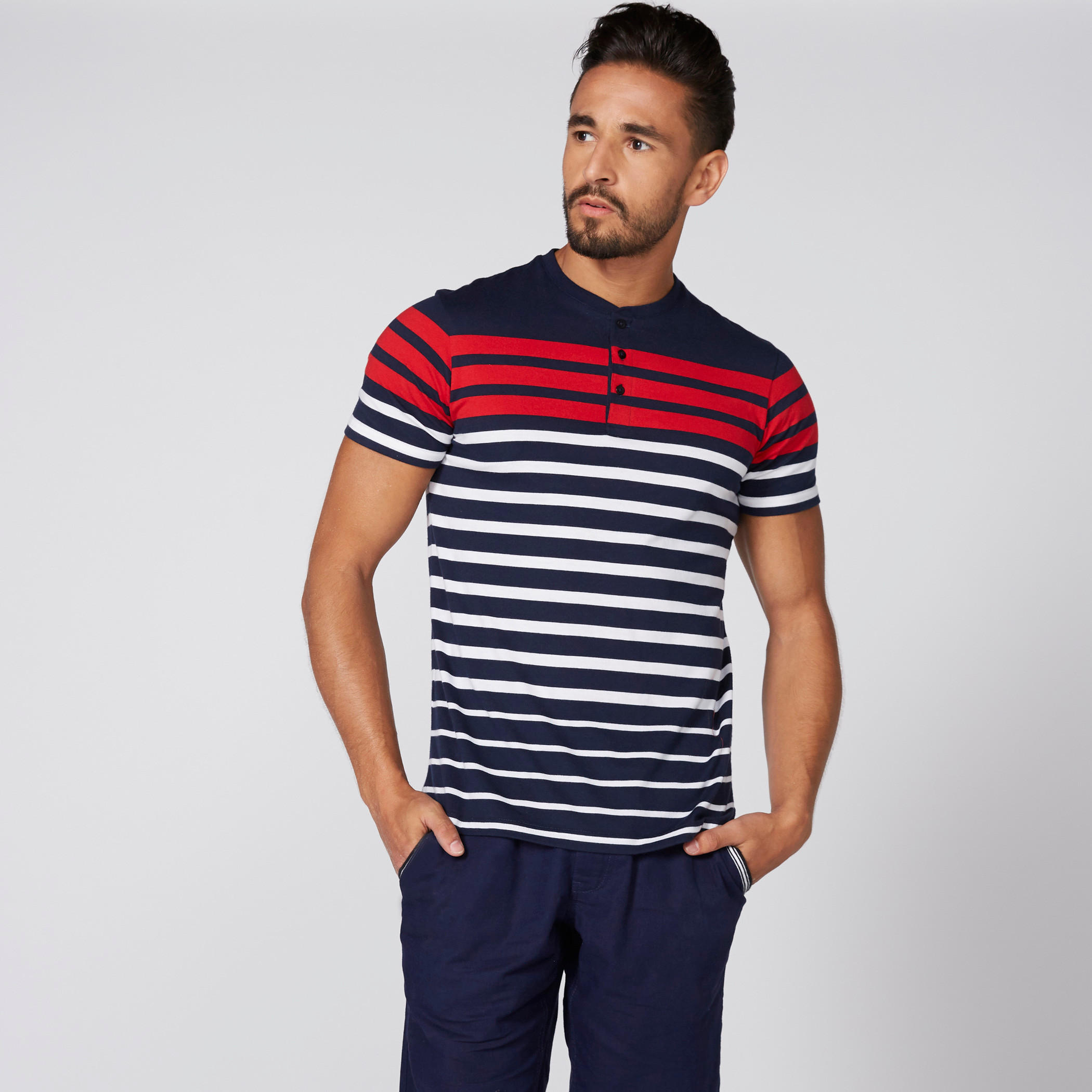 Striped T-Shirt with Henley Neck and Short Sleeves-men-clothing-tshirtsandpolos-tshirts-image-1
