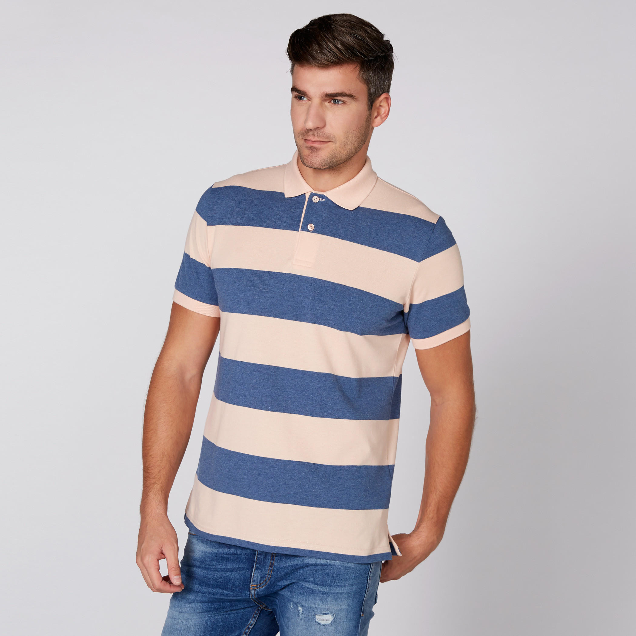 Striped T-Shirt with Polo Neck and Short Sleeves-men-clothing-tshirtsandpolos-tshirts-image-1