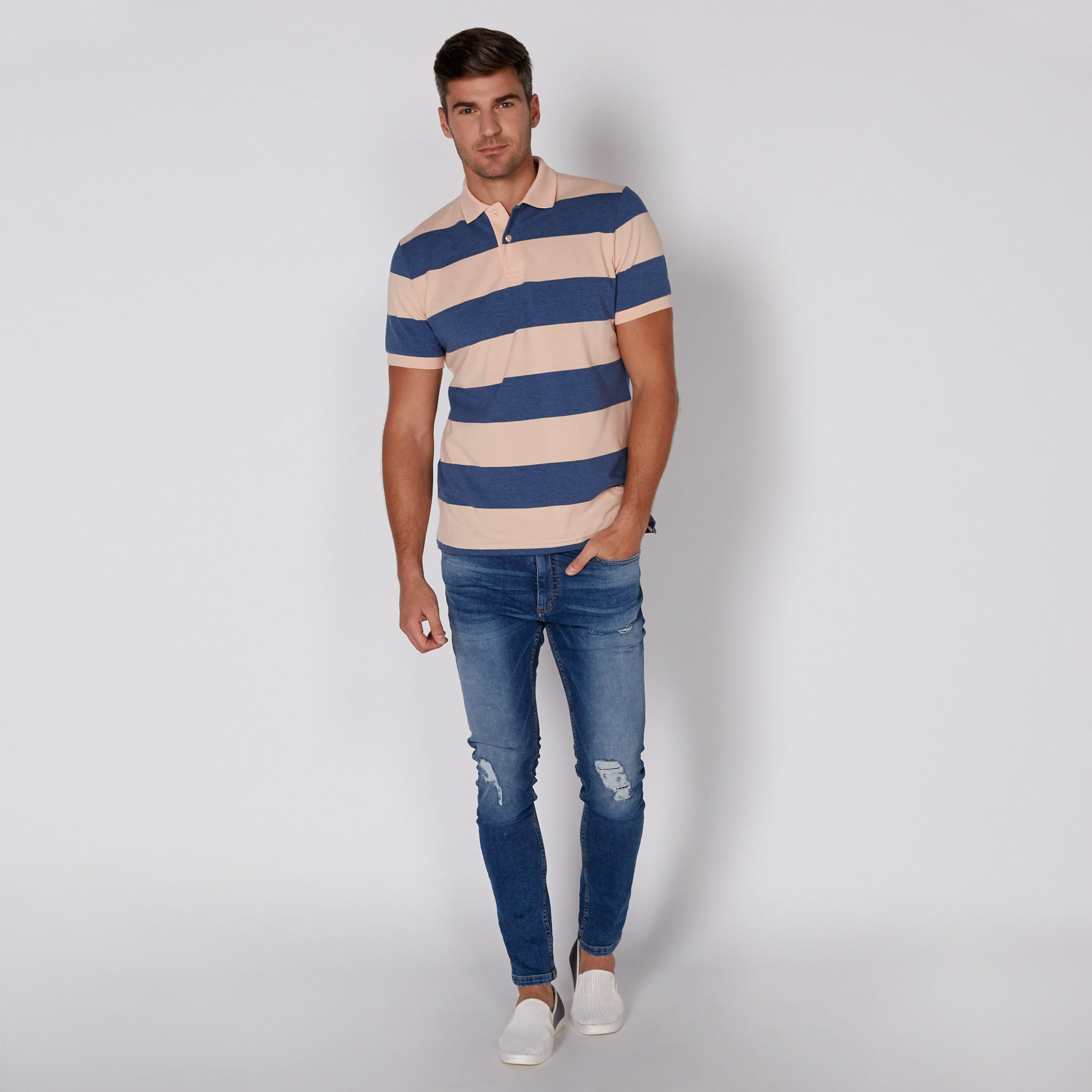 Striped T-Shirt with Polo Neck and Short Sleeves-men-clothing-tshirtsandpolos-tshirts-image-2