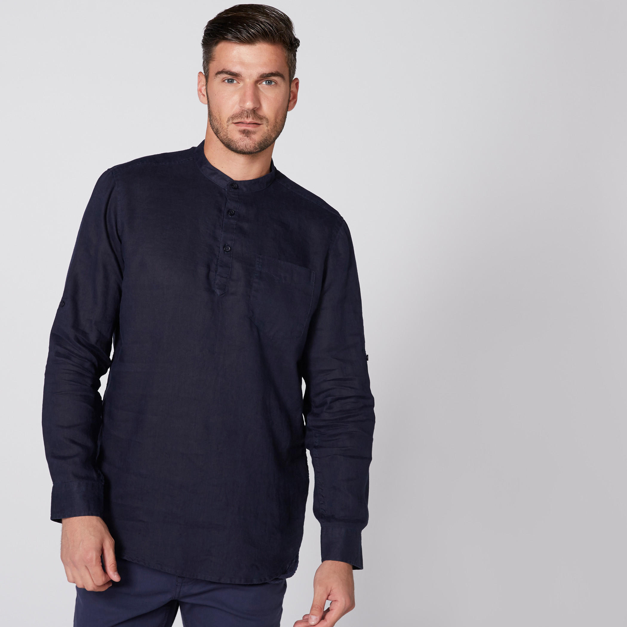 Longline Shirt with Mandarin Collar-men-clothing-shirts-image-1