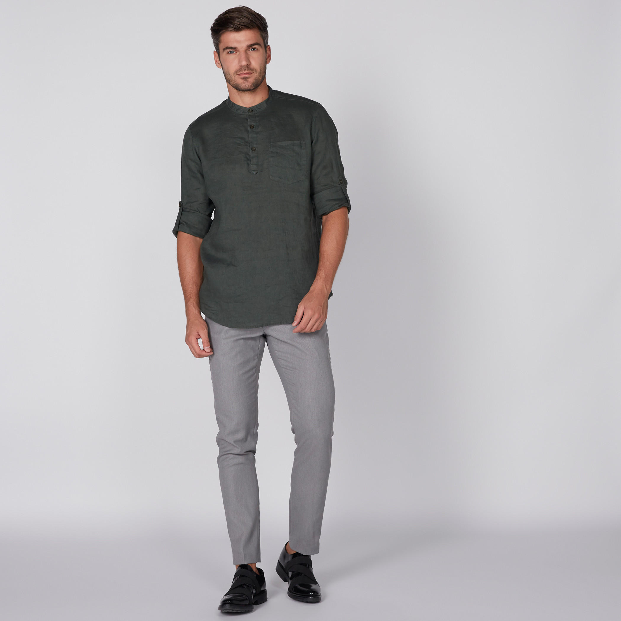 قميص بياقة ماندارين وأكمام طويلة-men-clothing-shirts-image-1