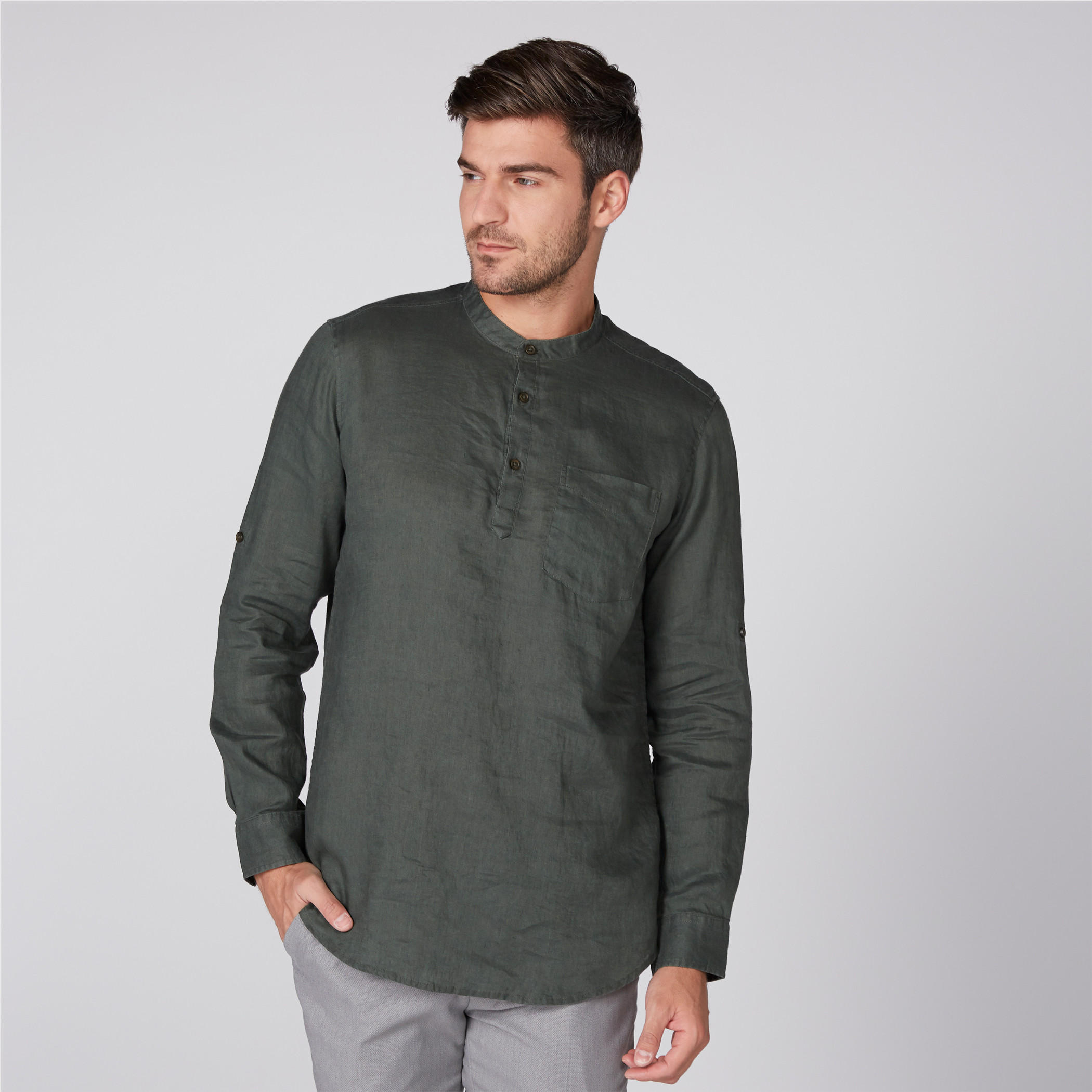 قميص بياقة ماندارين وأكمام طويلة-men-clothing-shirts-image-2