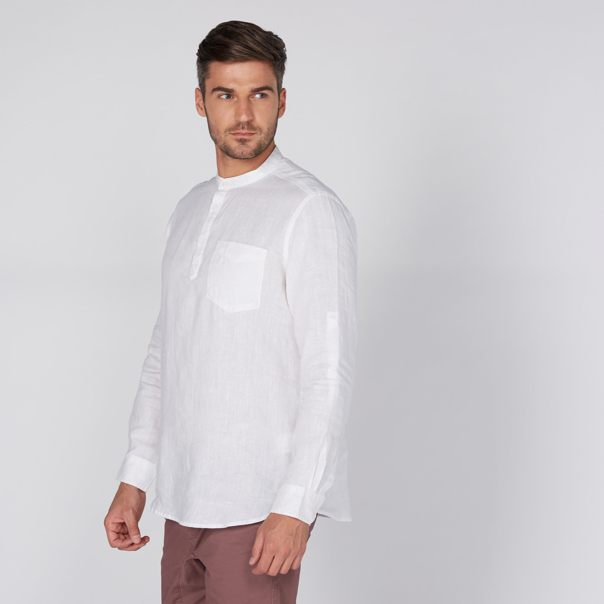 قميص بياقة ماندارين وأكمام طويلة-men-clothing-shirts-image-1