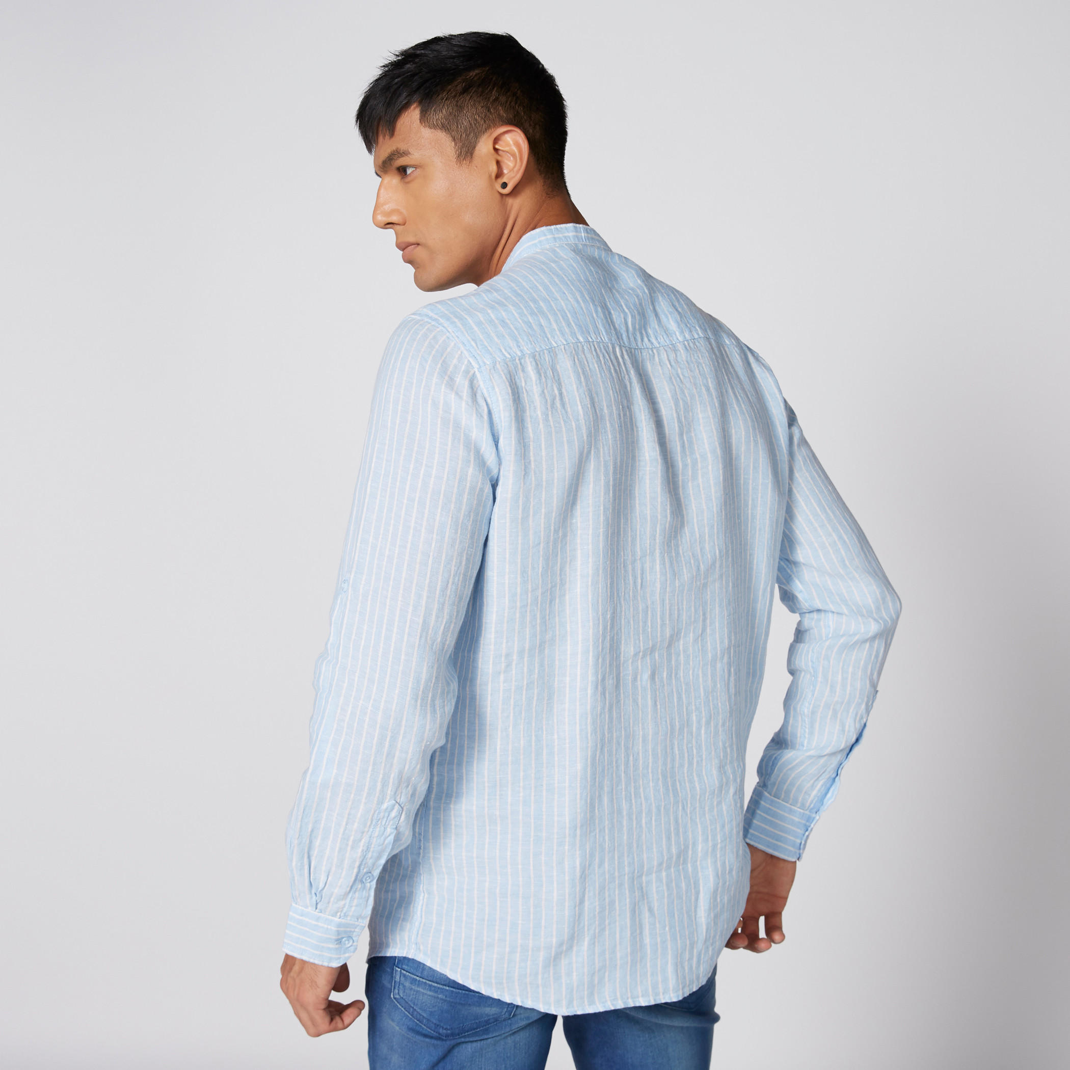 قميص طويل مقلم بياقة ماندارين-men-clothing-shirts-image-2