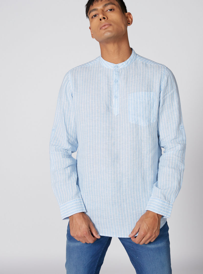قميص طويل مقلم بياقة ماندارين-men-clothing-shirts-image-4
