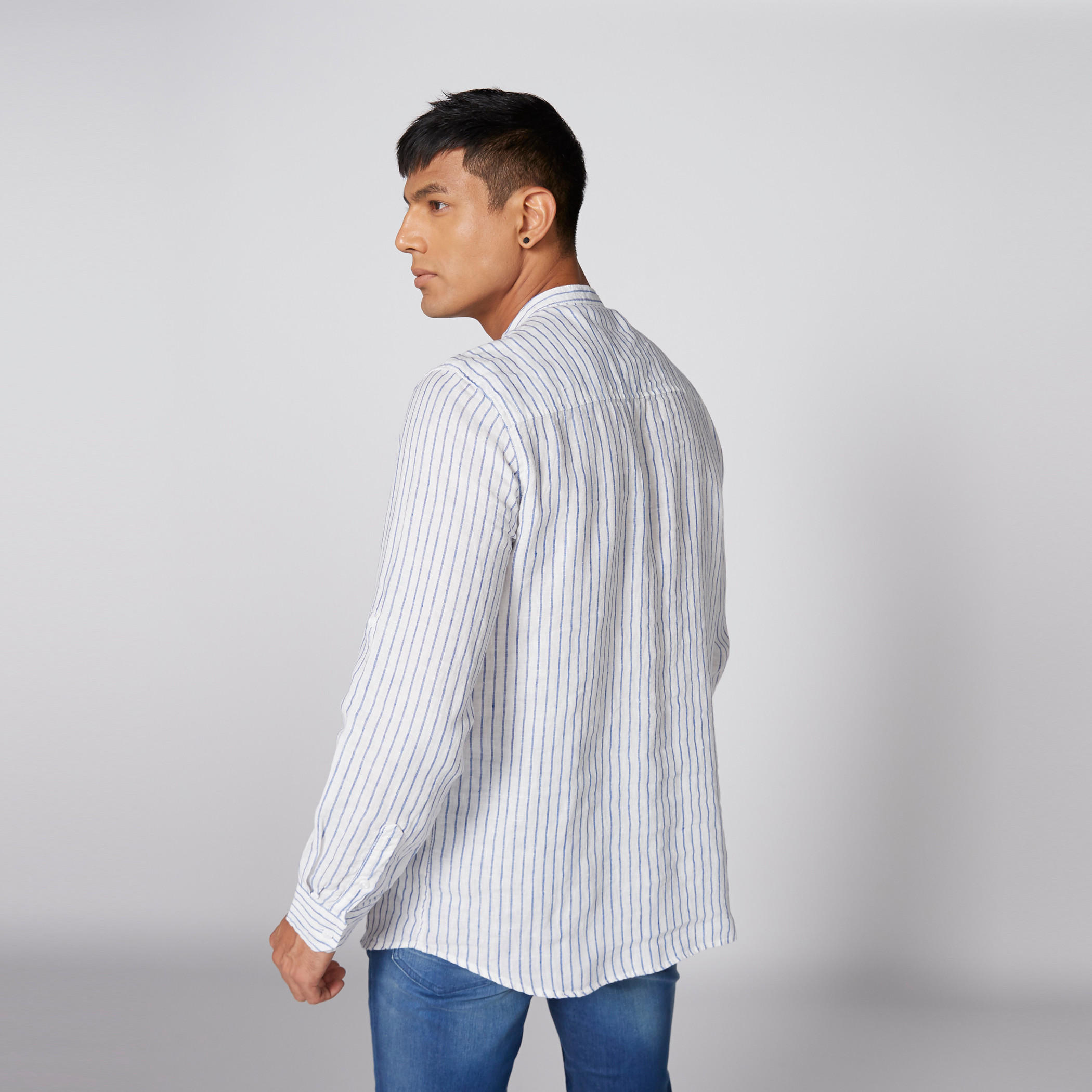 قميص مقلّم بأكمام طويلة وياقة ماندارين-men-clothing-shirts-image-2