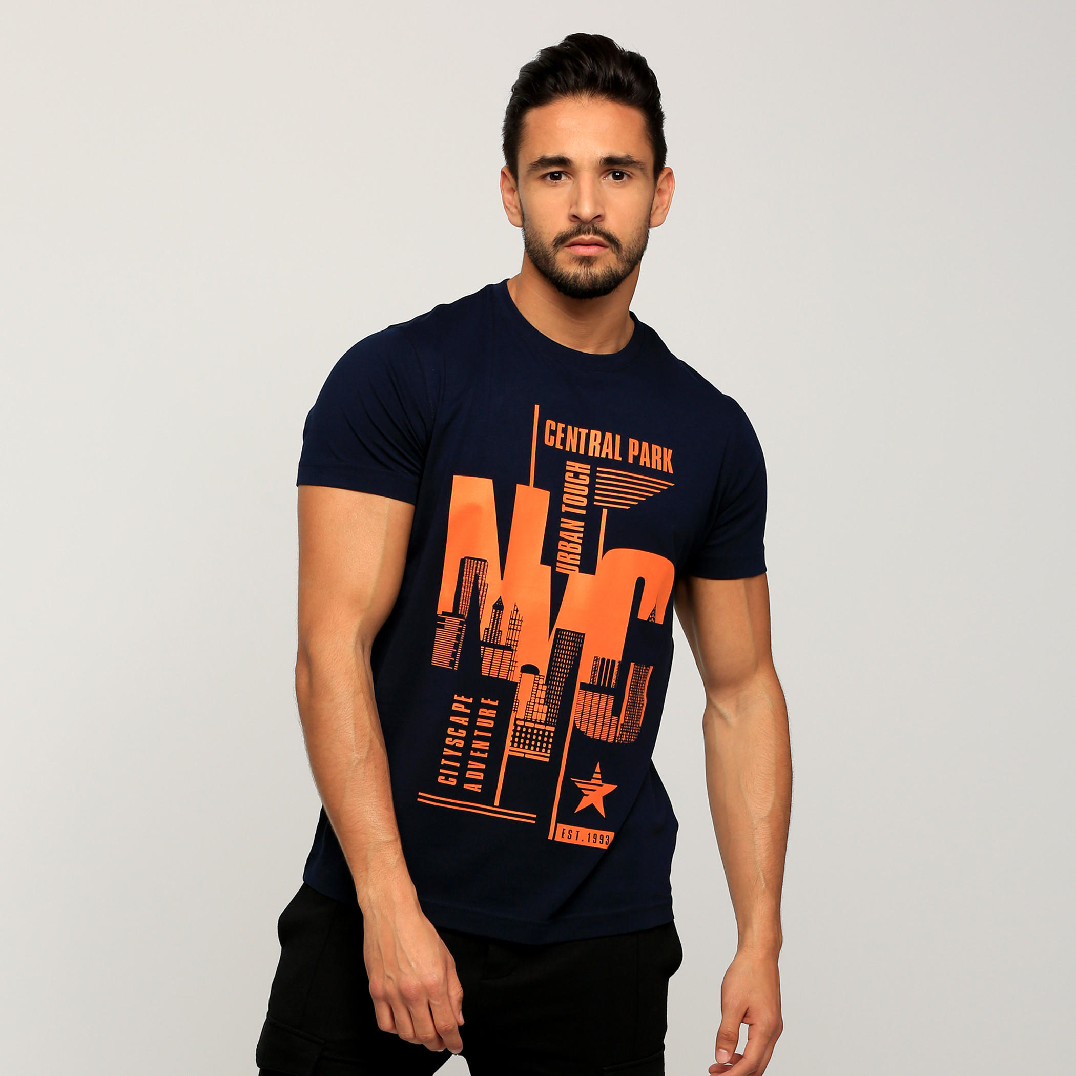 Printed Round Neck T-Shirt with Short Sleeves-men-clothing-tshirtsandpolos-tshirts-image-1