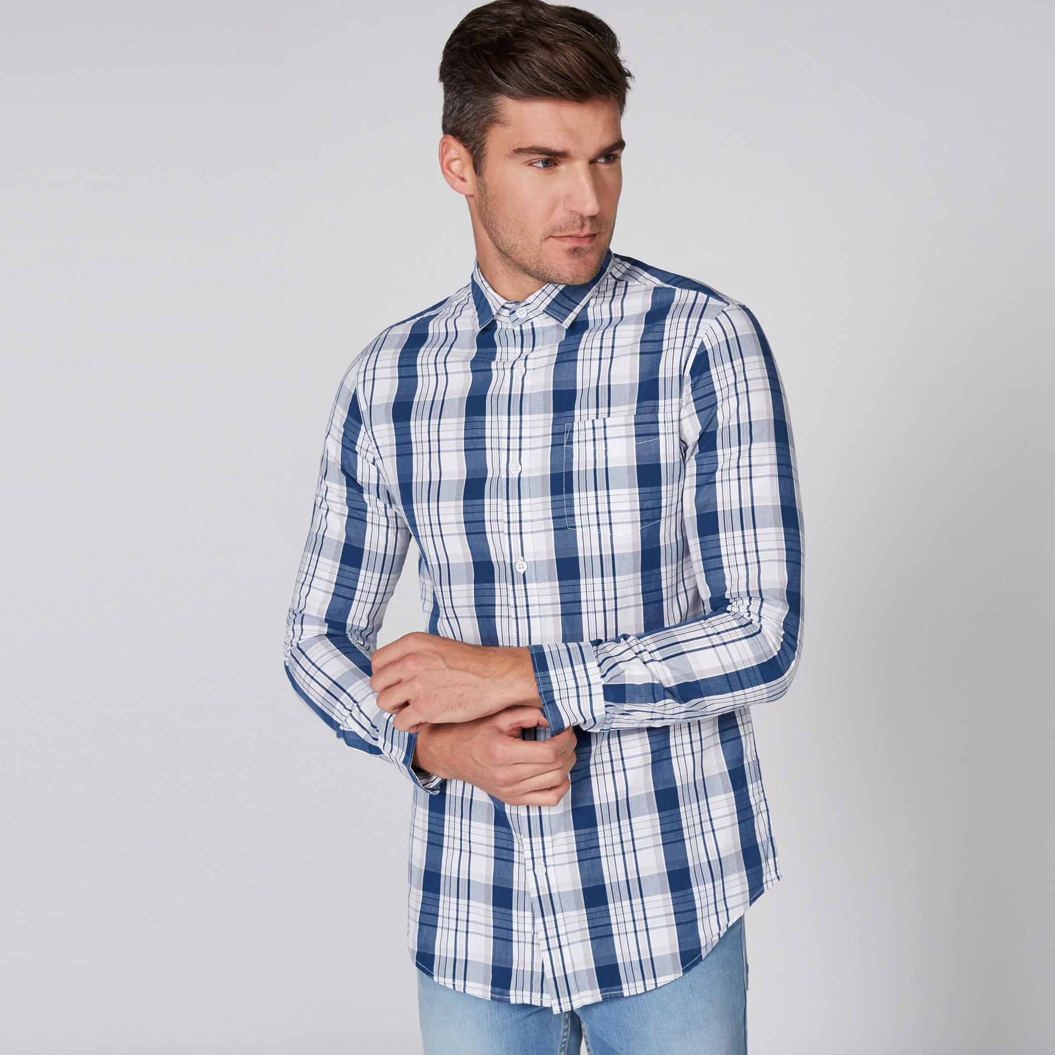 Chequered Shirt with Long Sleeves and Complete Placket-men-clothing-shirts-image-1