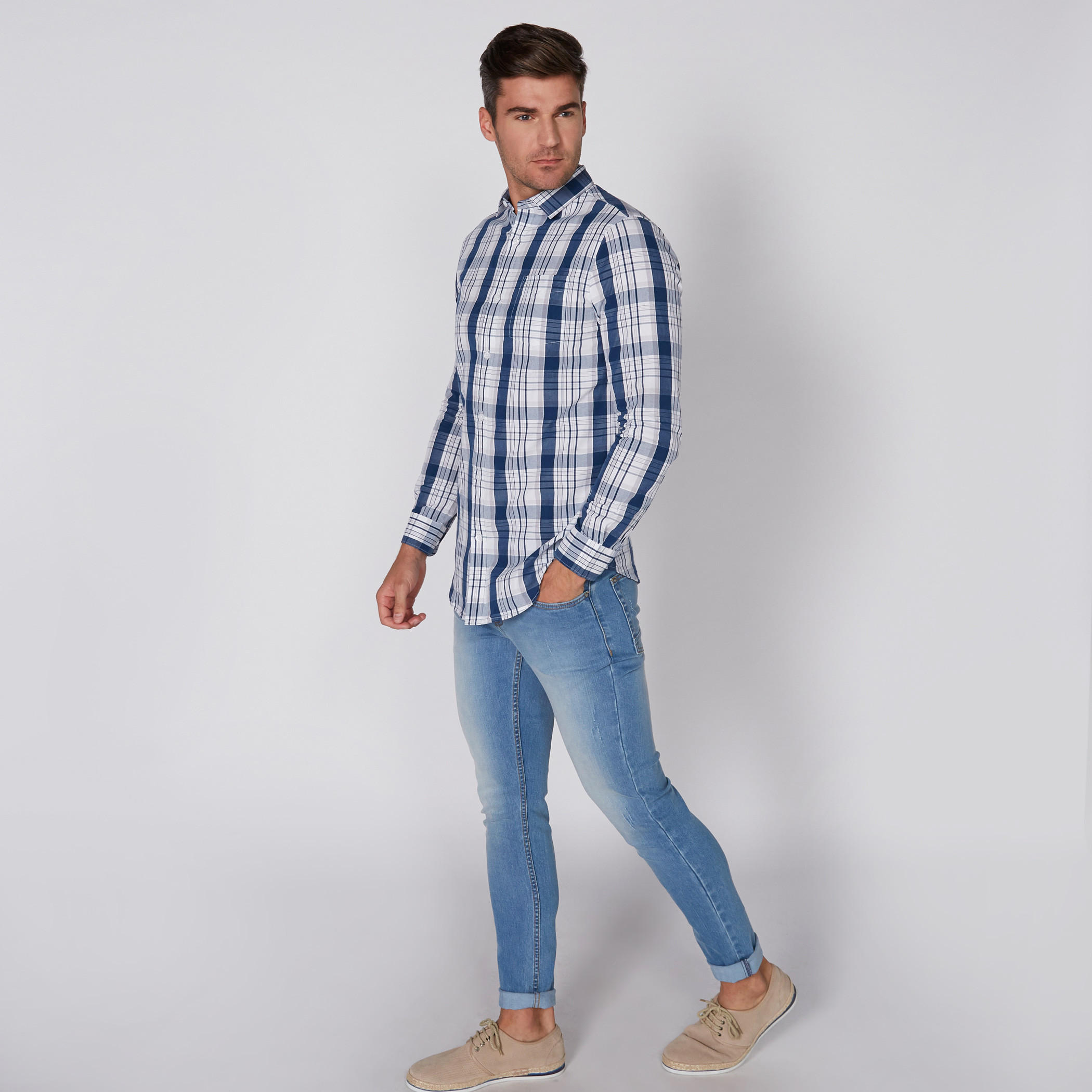 Chequered Shirt with Long Sleeves and Complete Placket-men-clothing-shirts-image-2
