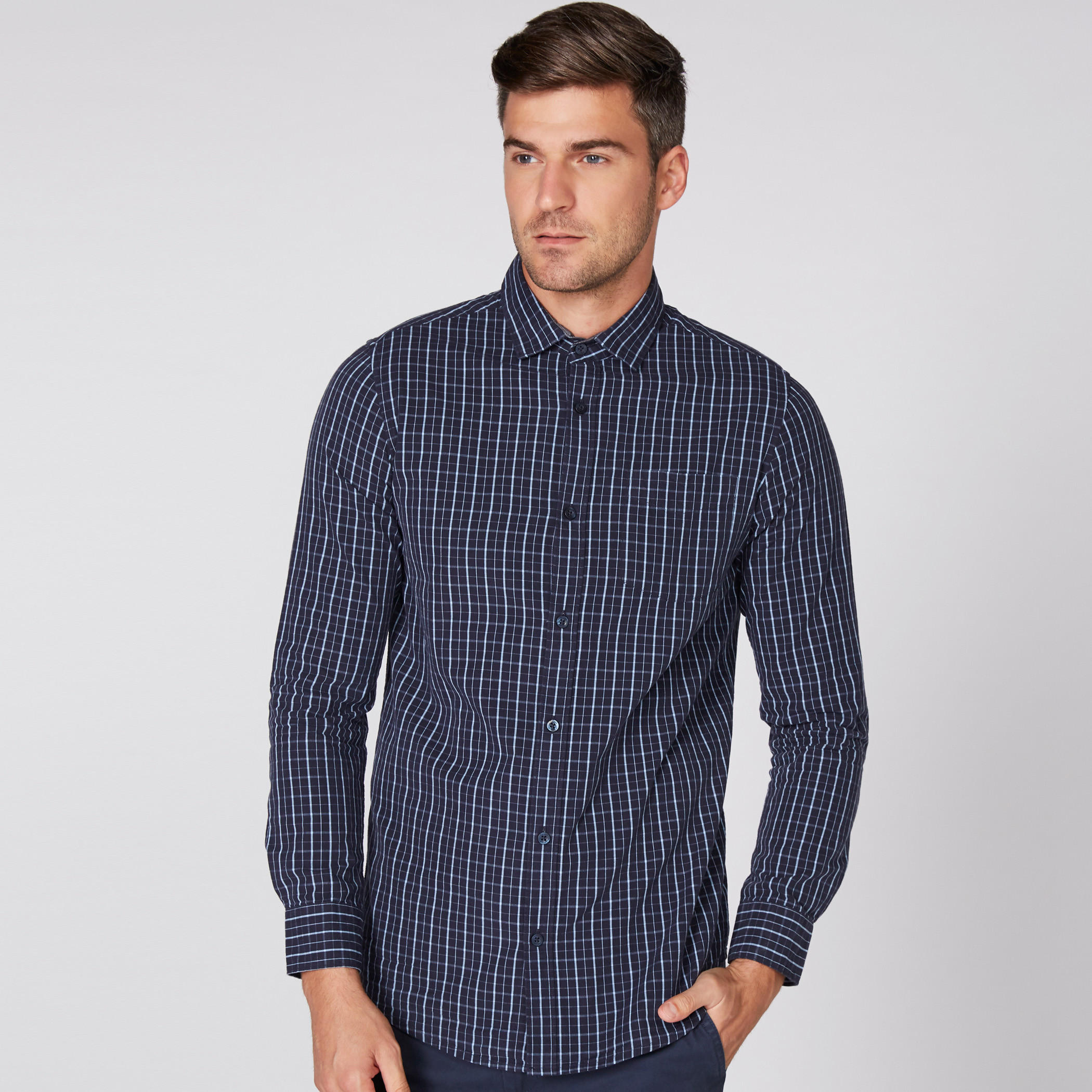 Chequered Shirt with Long Sleeves and Complete Placket-men-clothing-shirts-image-1