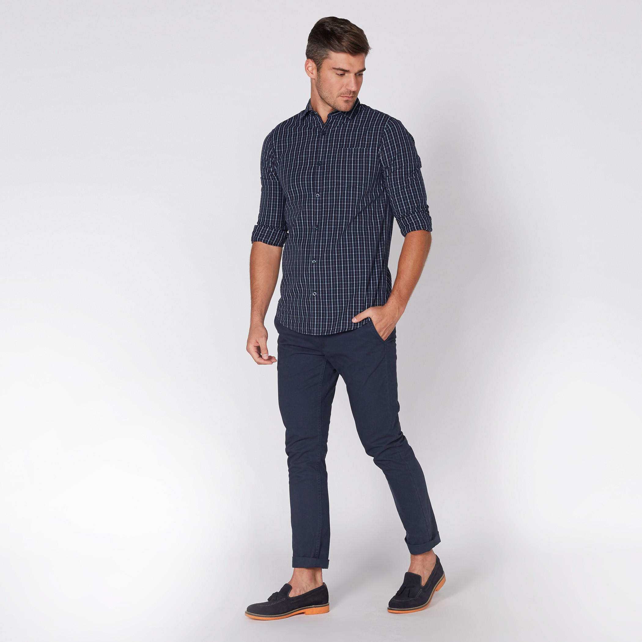 Chequered Shirt with Long Sleeves and Complete Placket-men-clothing-shirts-image-2