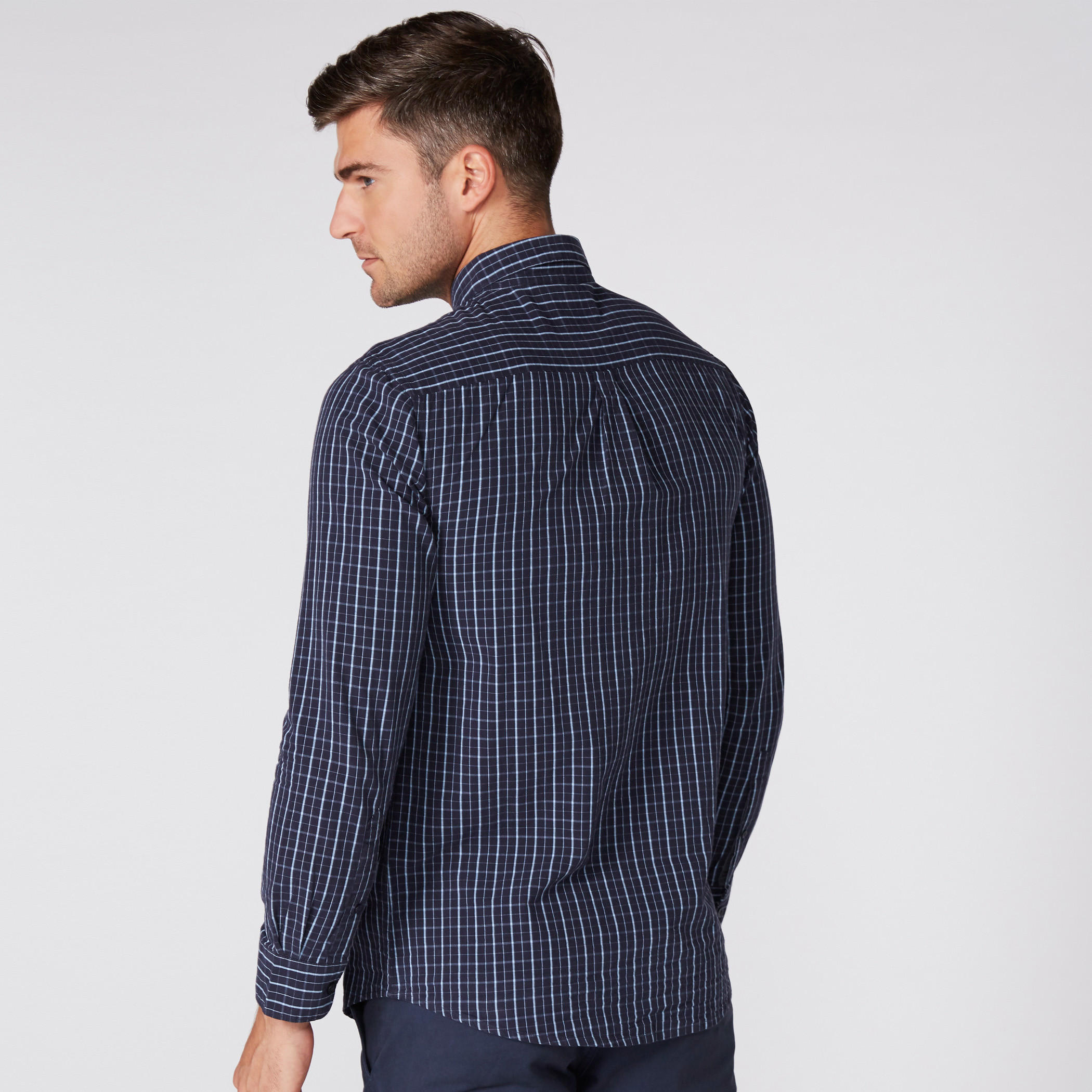 Chequered Shirt with Long Sleeves and Complete Placket-men-clothing-shirts-image-4