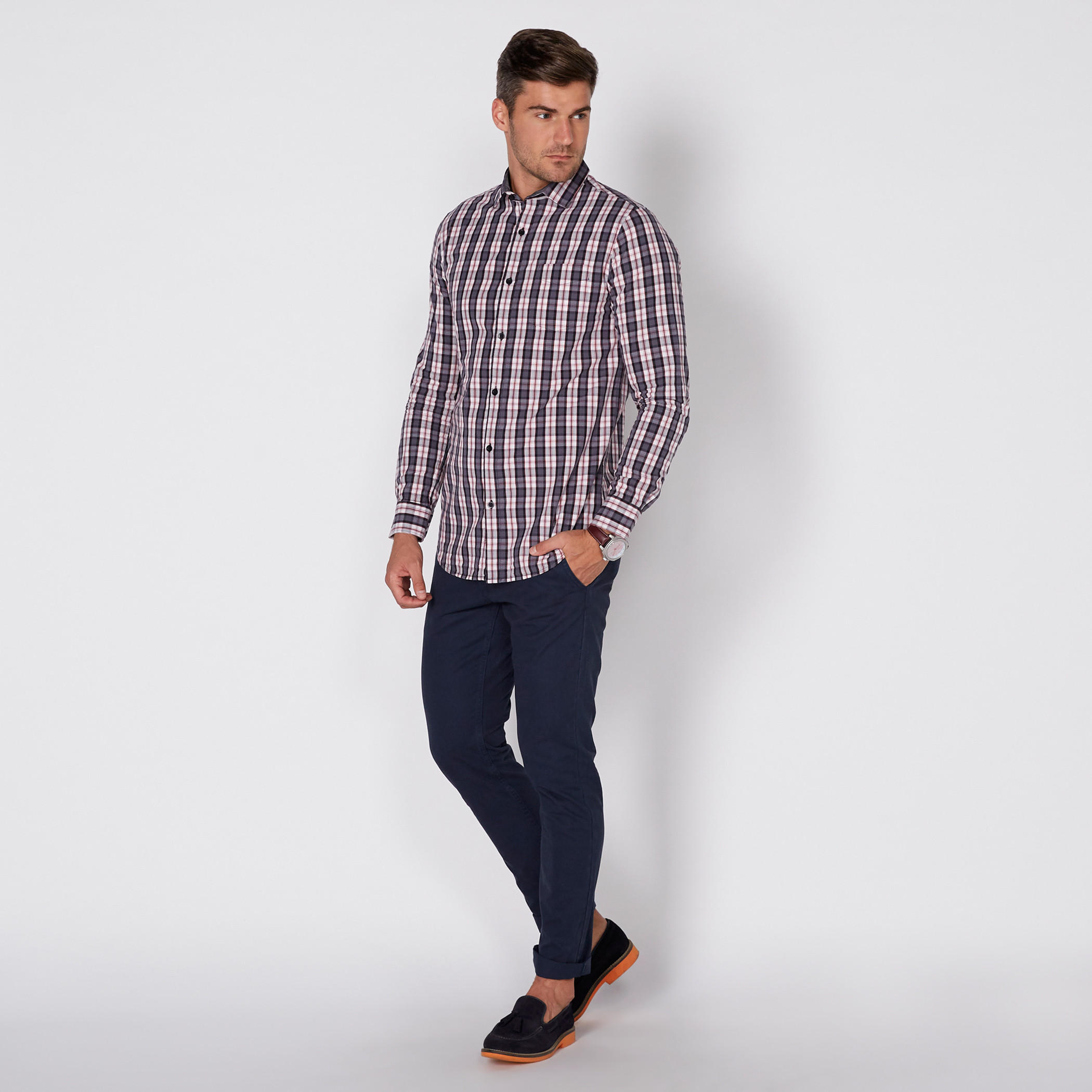 Chequered Shirt with Long Sleeves and Complete Placket-men-clothing-shirts-image-1