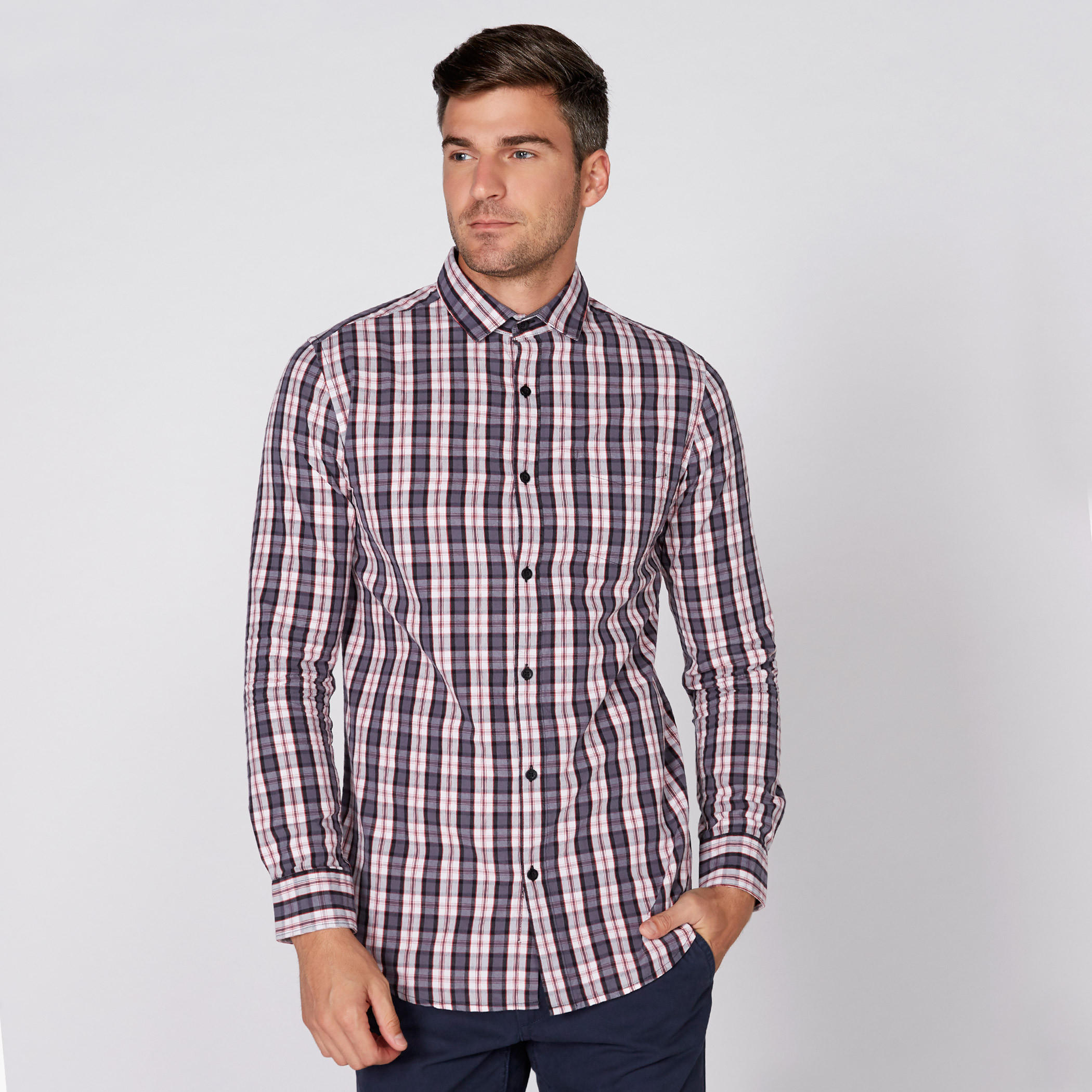 Chequered Shirt with Long Sleeves and Complete Placket-men-clothing-shirts-image-2