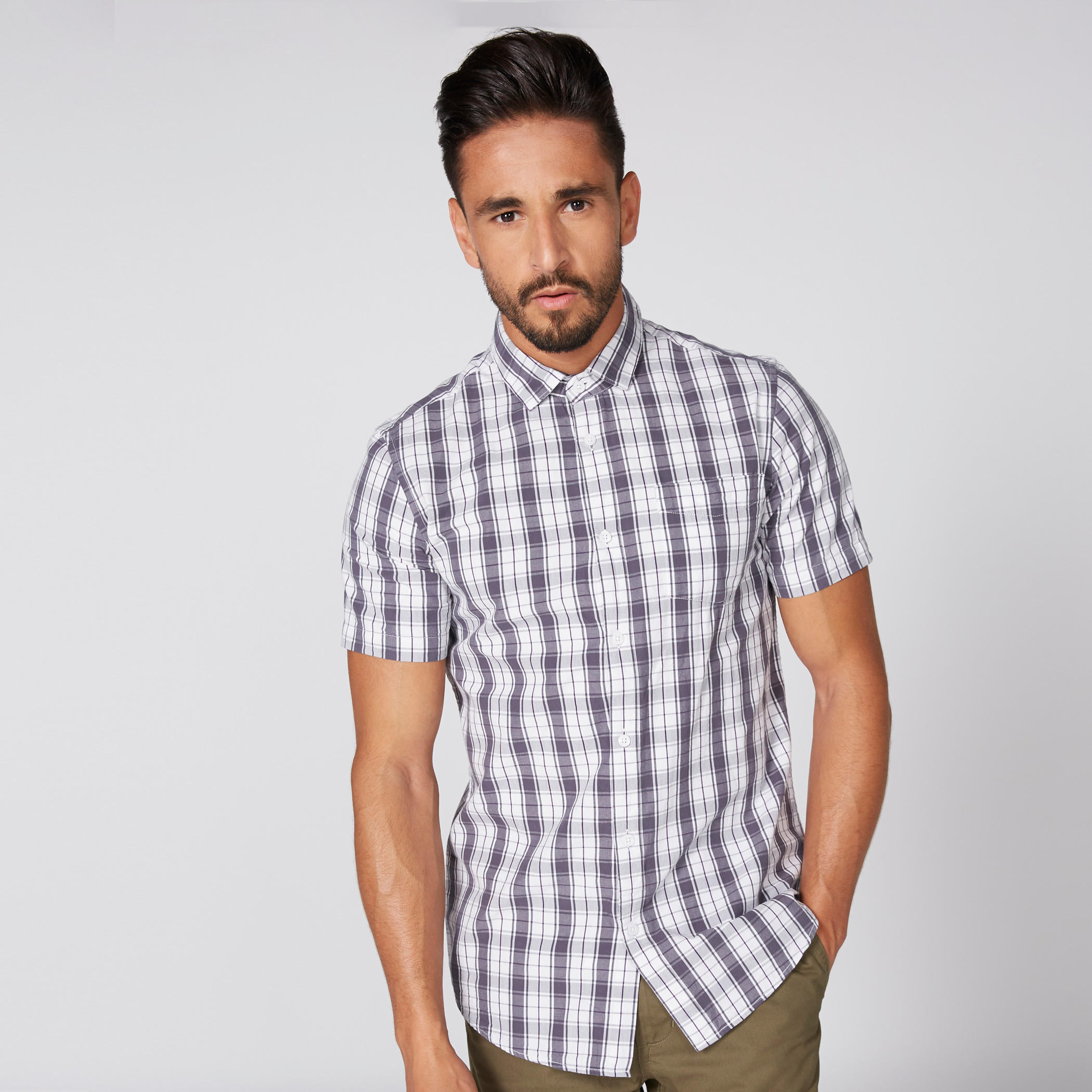 Chequered Shirt with Short Sleeves and Complete Placket-men-clothing-shirts-image-1
