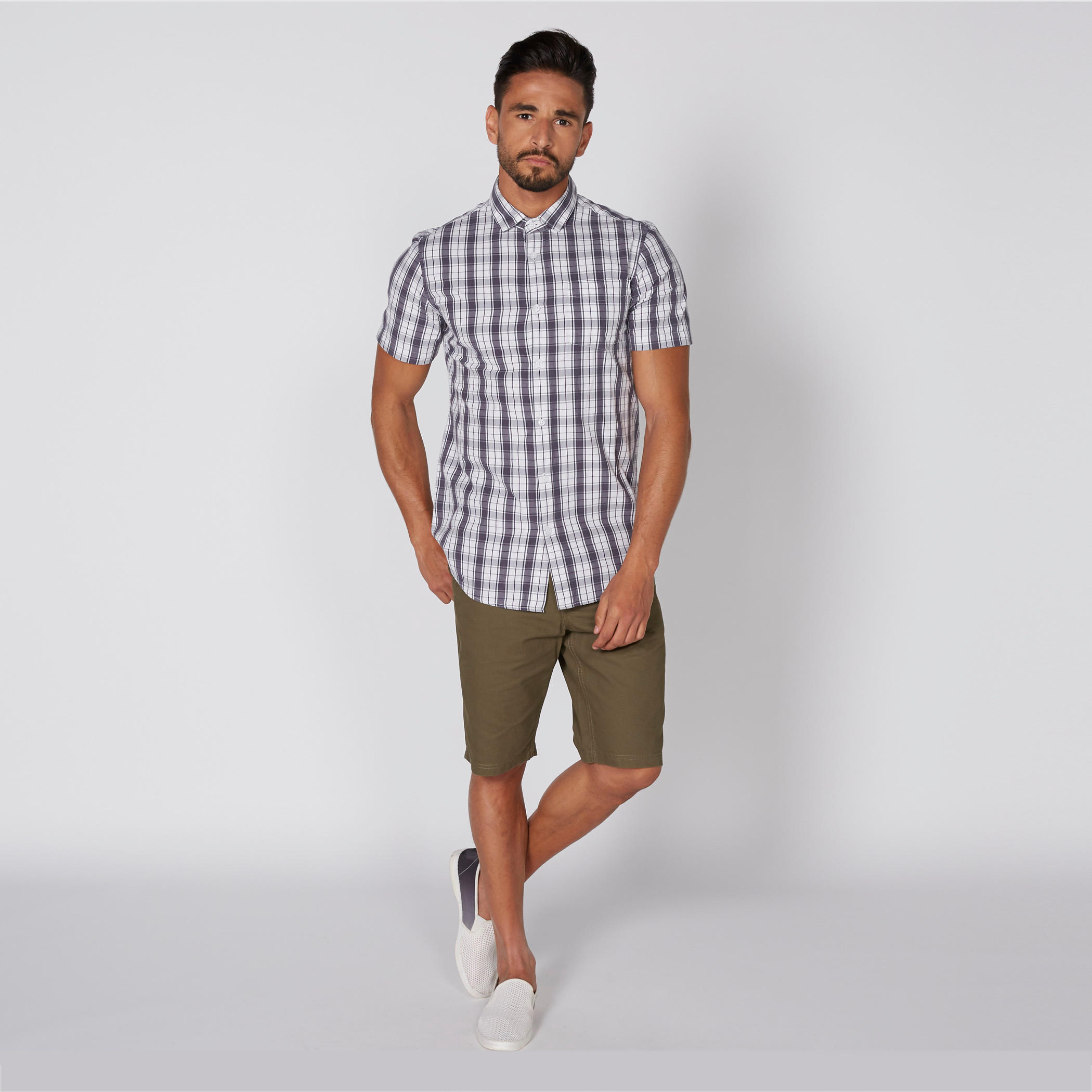 Chequered Shirt with Short Sleeves and Complete Placket-men-clothing-shirts-image-2