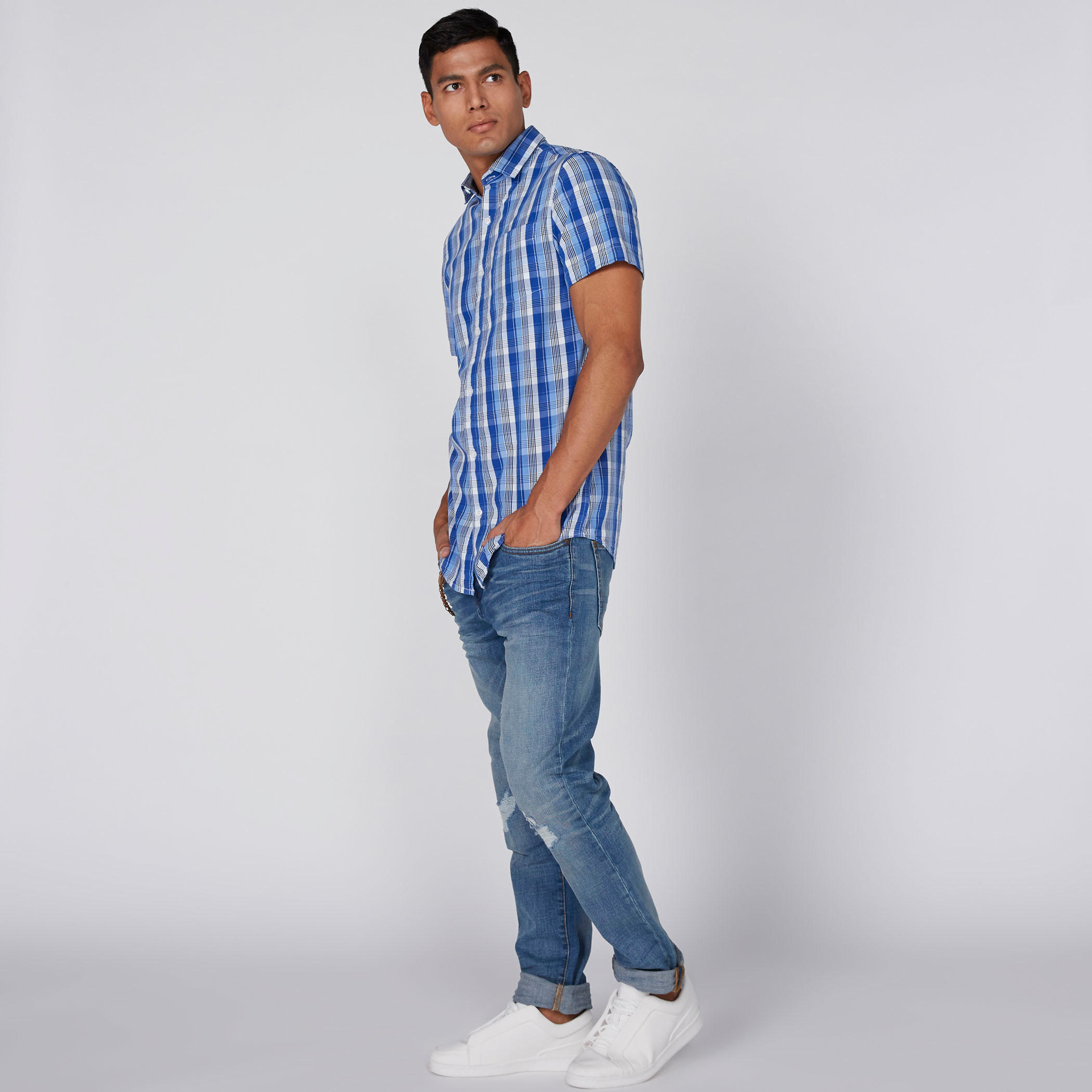 Chequered Shirt with Short Sleeves and Complete Placket-men-clothing-shirts-image-1