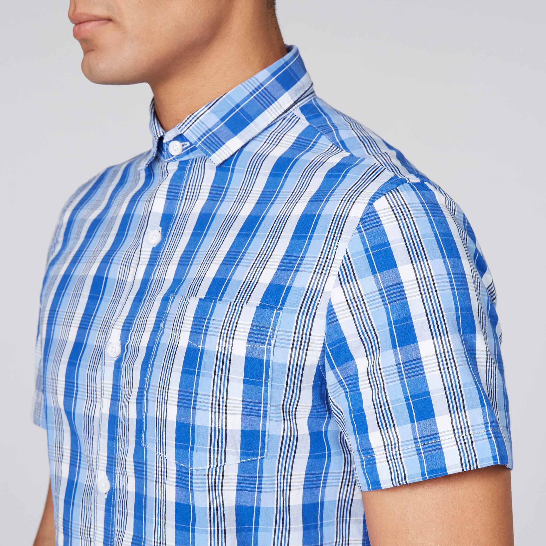 Chequered Shirt with Short Sleeves and Complete Placket-men-clothing-shirts-image-3