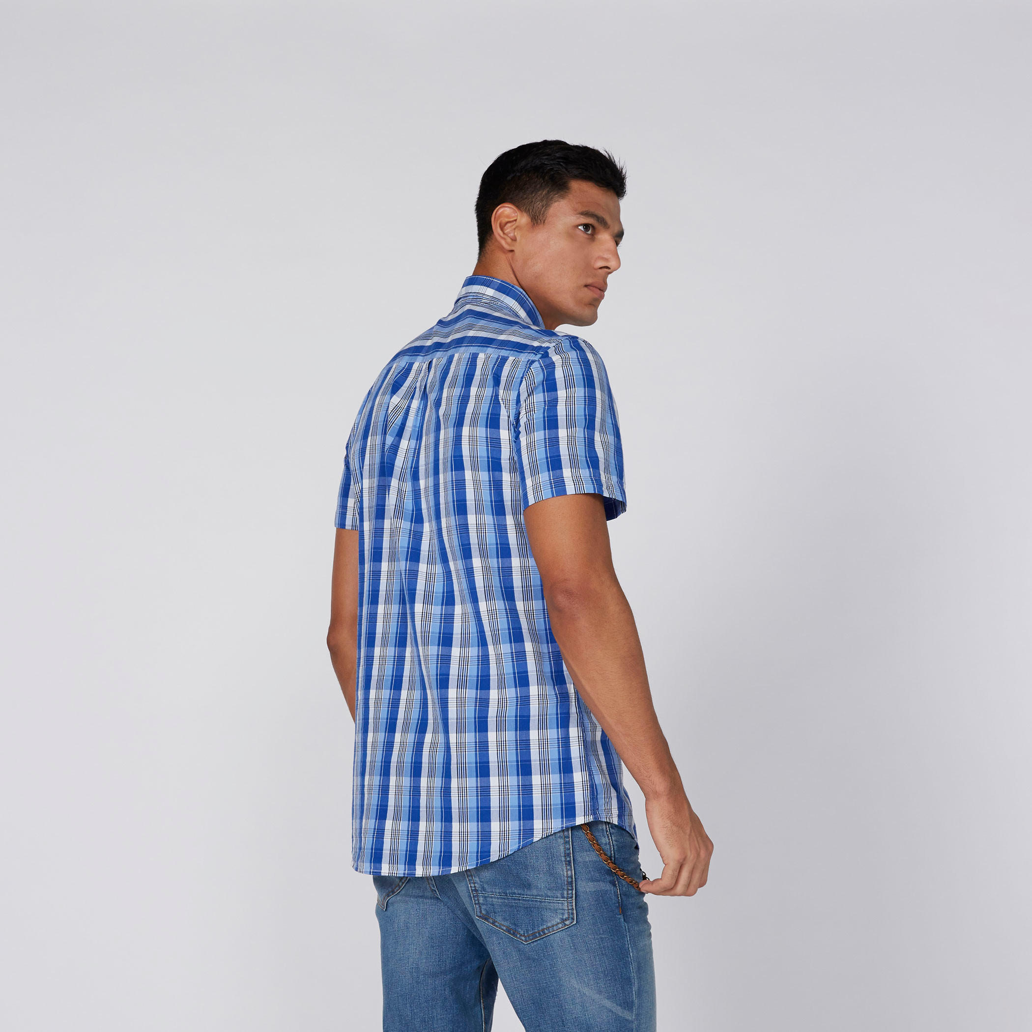 Chequered Shirt with Short Sleeves and Complete Placket-men-clothing-shirts-image-4