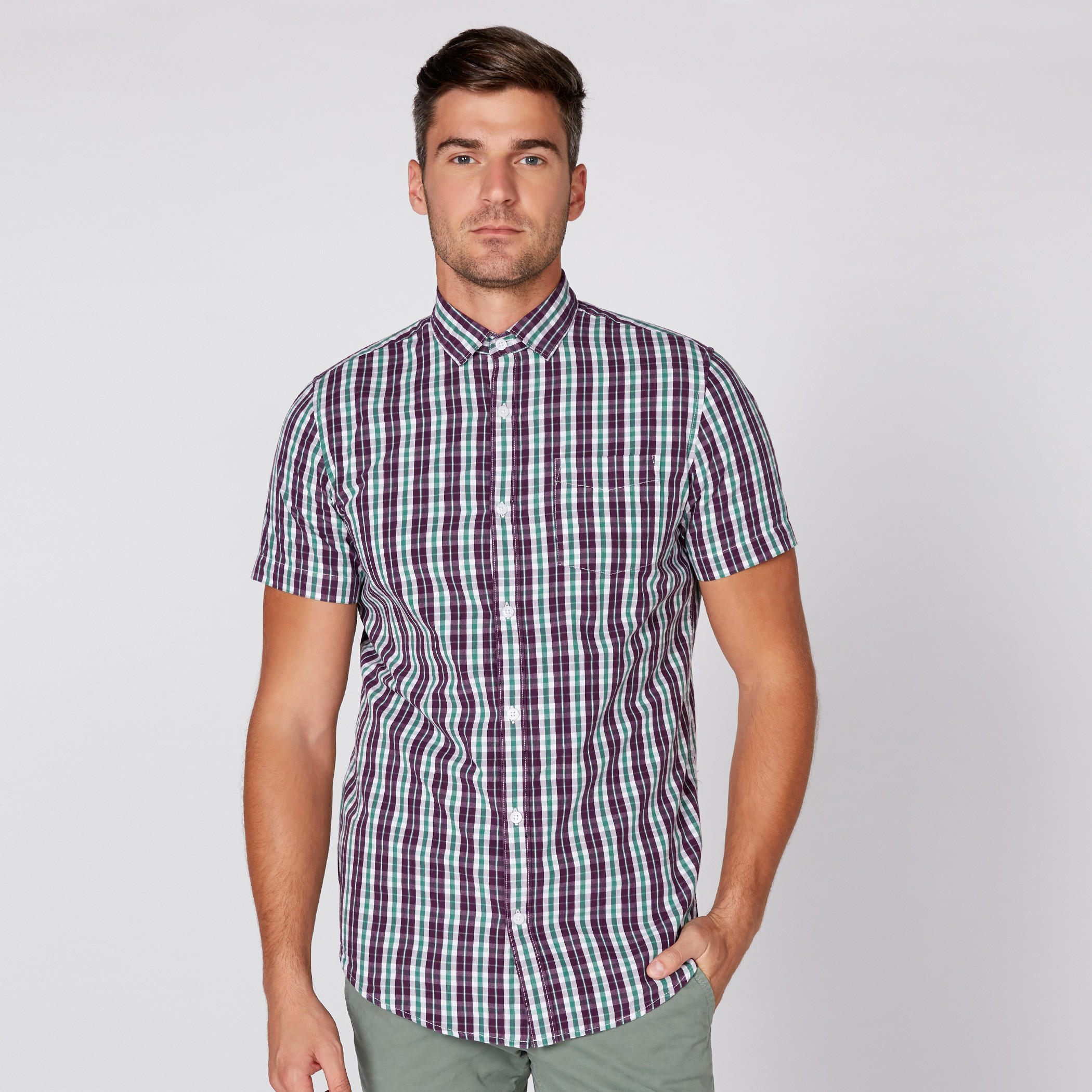 Chequered Shirt with Short Sleeves and Complete Placket-men-clothing-shirts-image-1