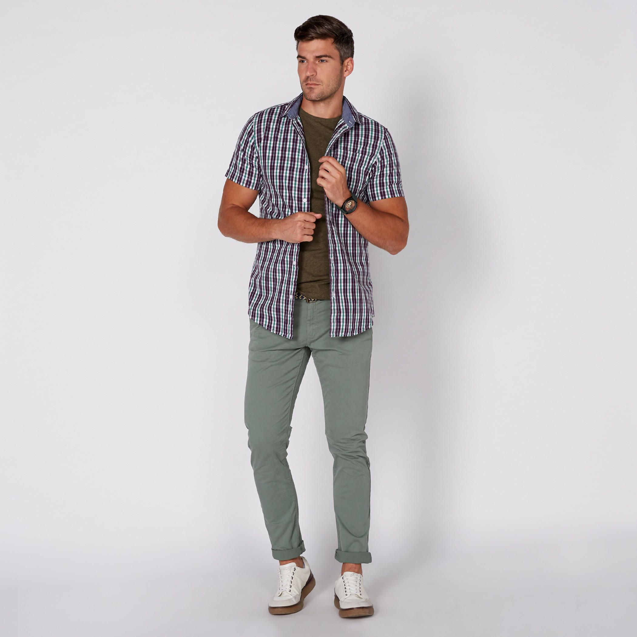 Chequered Shirt with Short Sleeves and Complete Placket-men-clothing-shirts-image-2