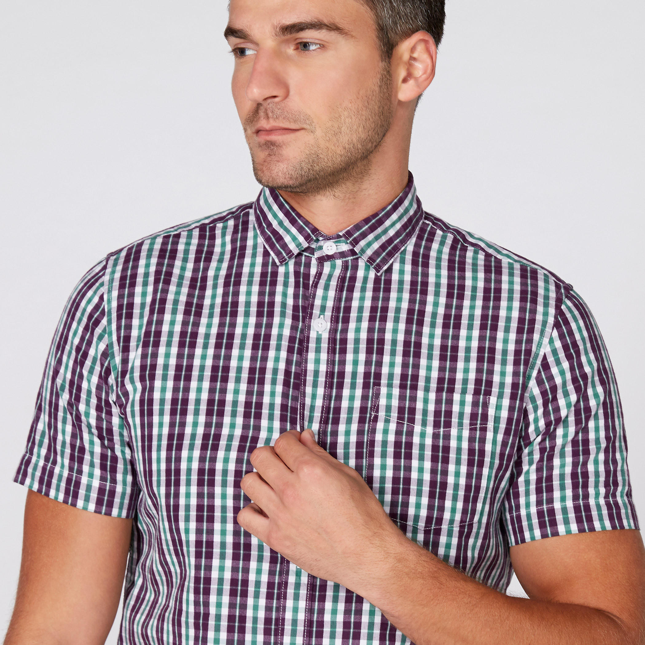 Chequered Shirt with Short Sleeves and Complete Placket-men-clothing-shirts-image-3